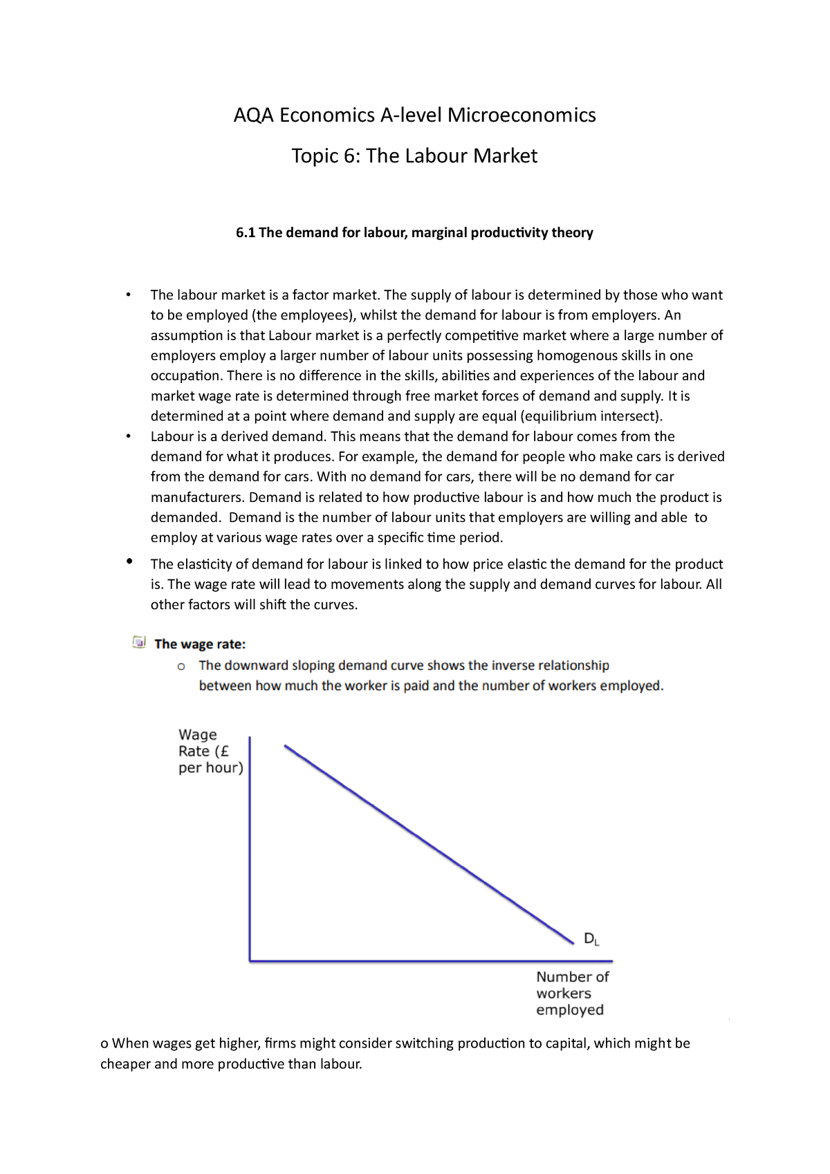 Aqa Labour Market Good Notes Aqa Economics A Level Microeconomics