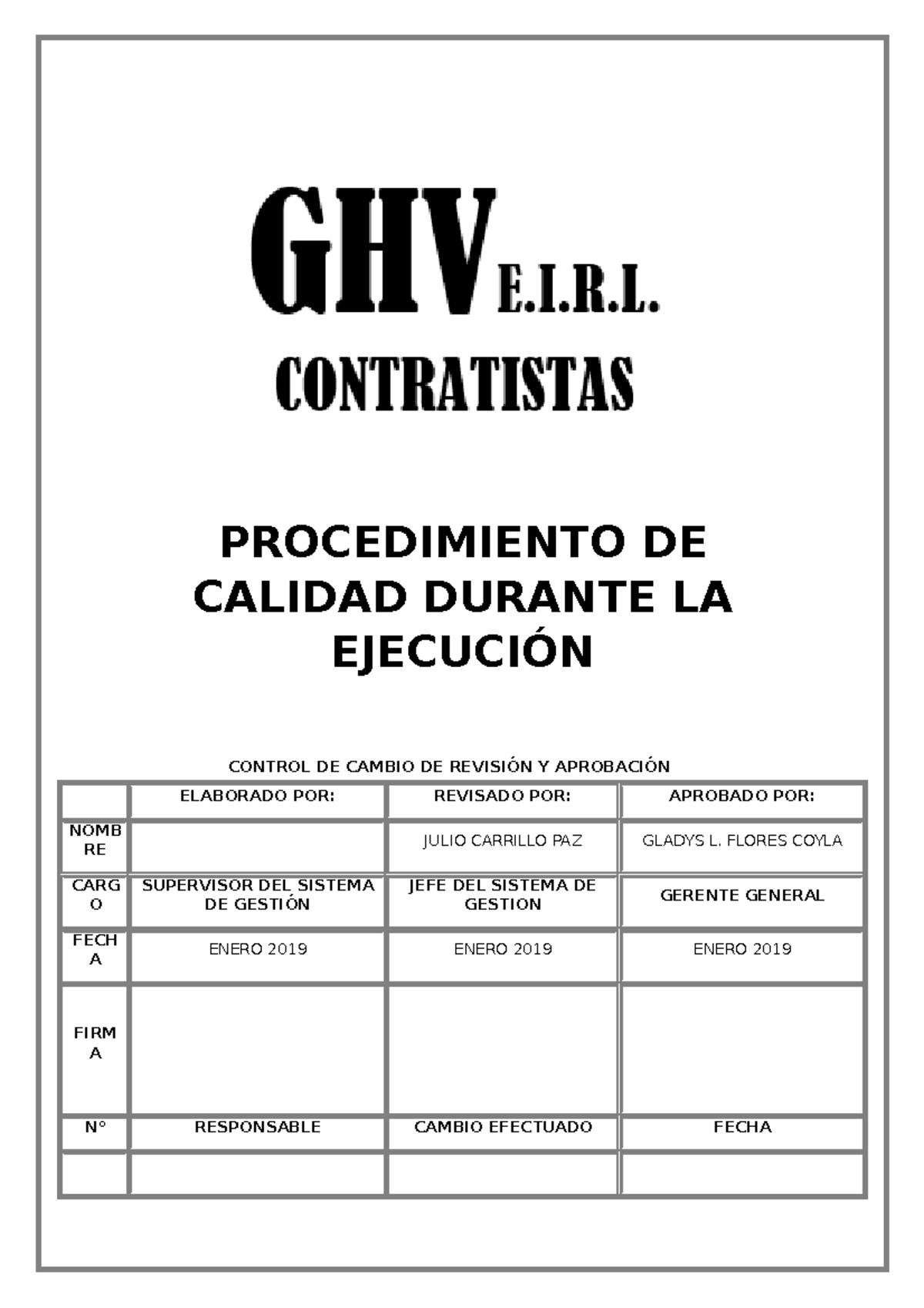 GHV EIRL - SGC - EC - PROC - 001 Procedimiento DE Calidad EN LA ...