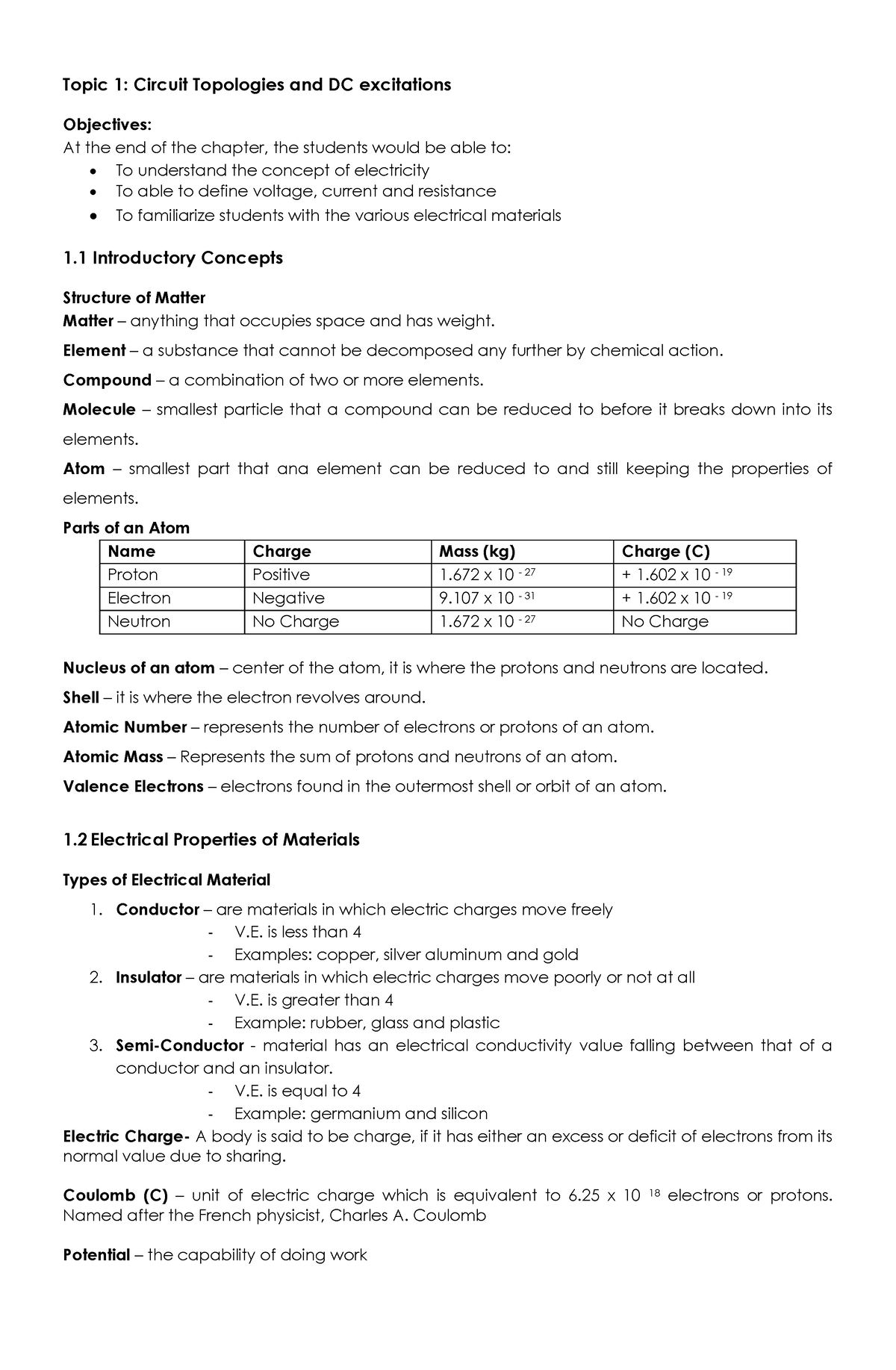 Lecture 1 - Topic 1: Circuit Topologies and DC excitations Objectives ...