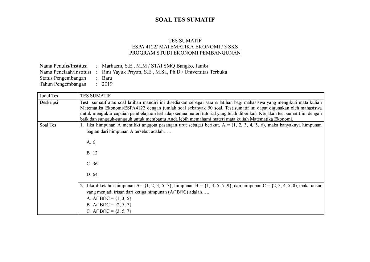 Soal%20Tes%20Sumatif-1 - TES SUMATIF ESPA 4122/ MATEMATIKA EKONOMI / 3 ...