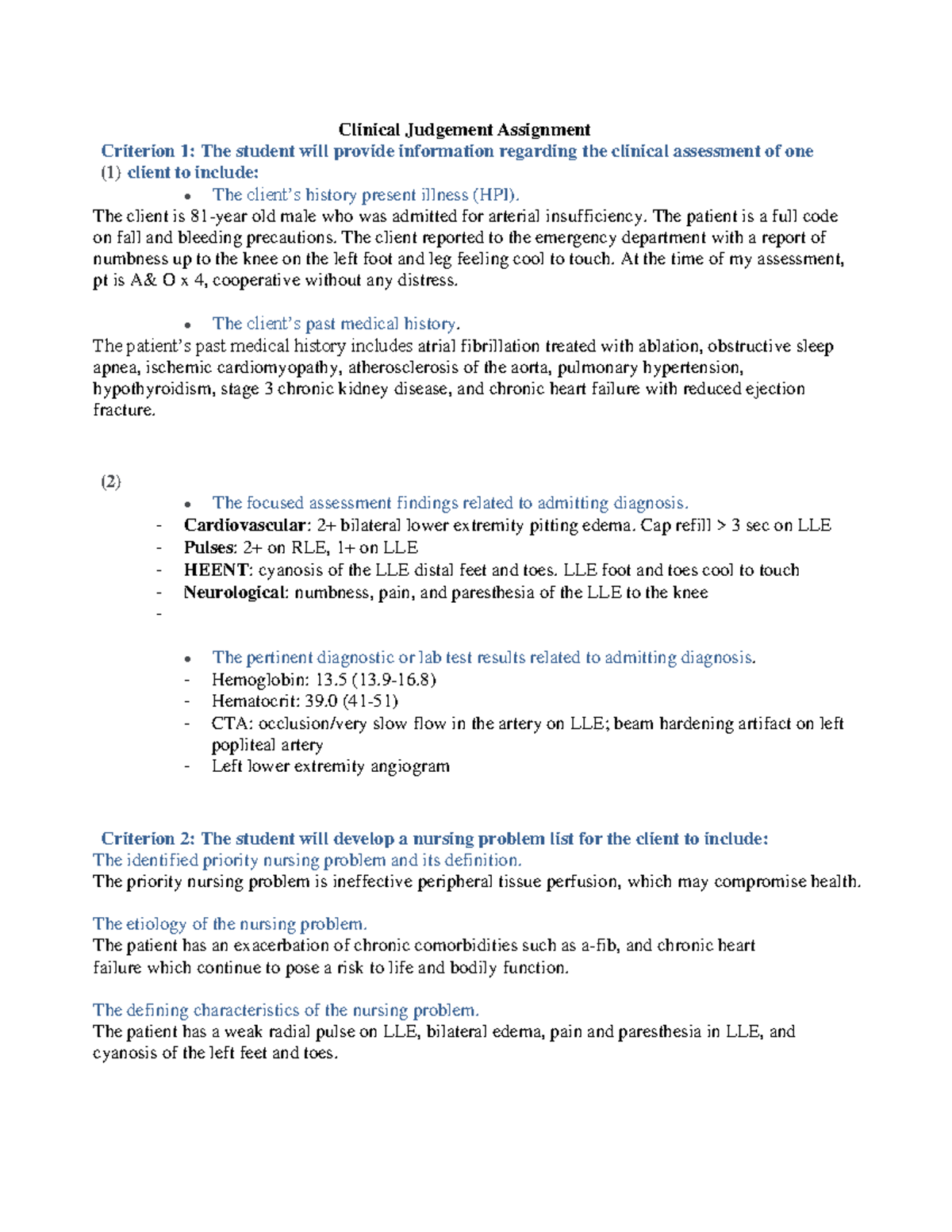 4-clinical judgement paper - Clinical Judgement Assignment Criterion 1 ...