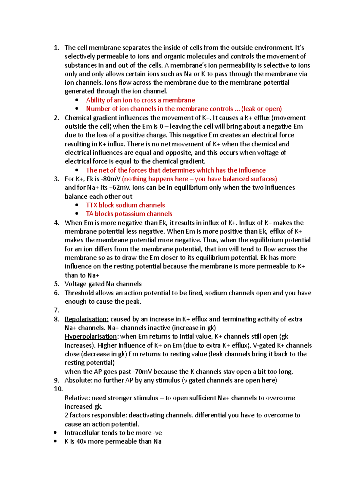 Action potentials - Lecture notes 1 - The cell membrane separates the ...
