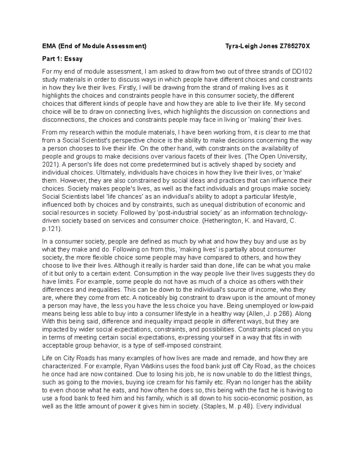 EMA submitted and marked tma EMA (End of Module Assessment) Tyra