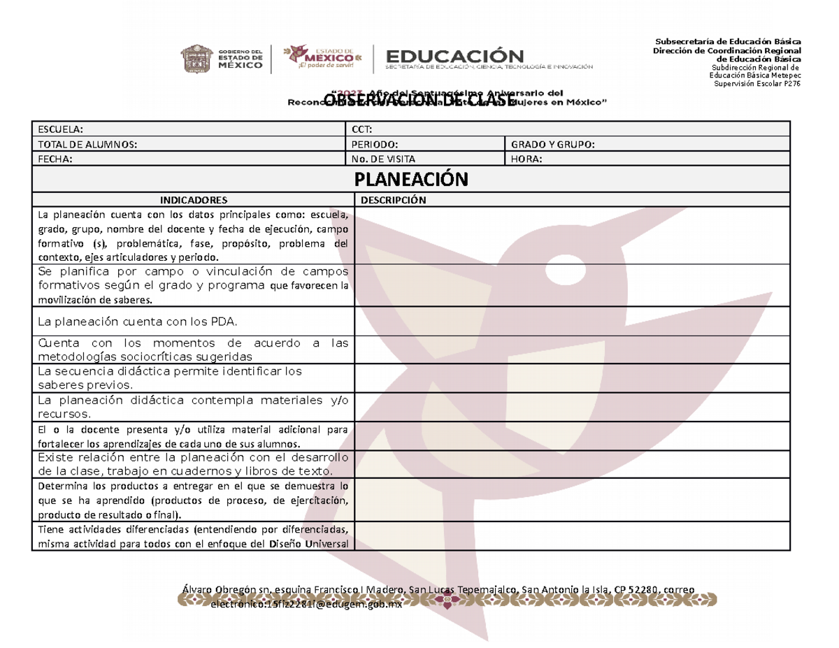 Observacion DE Clase - Dirección de Coordinación Regional de Educación