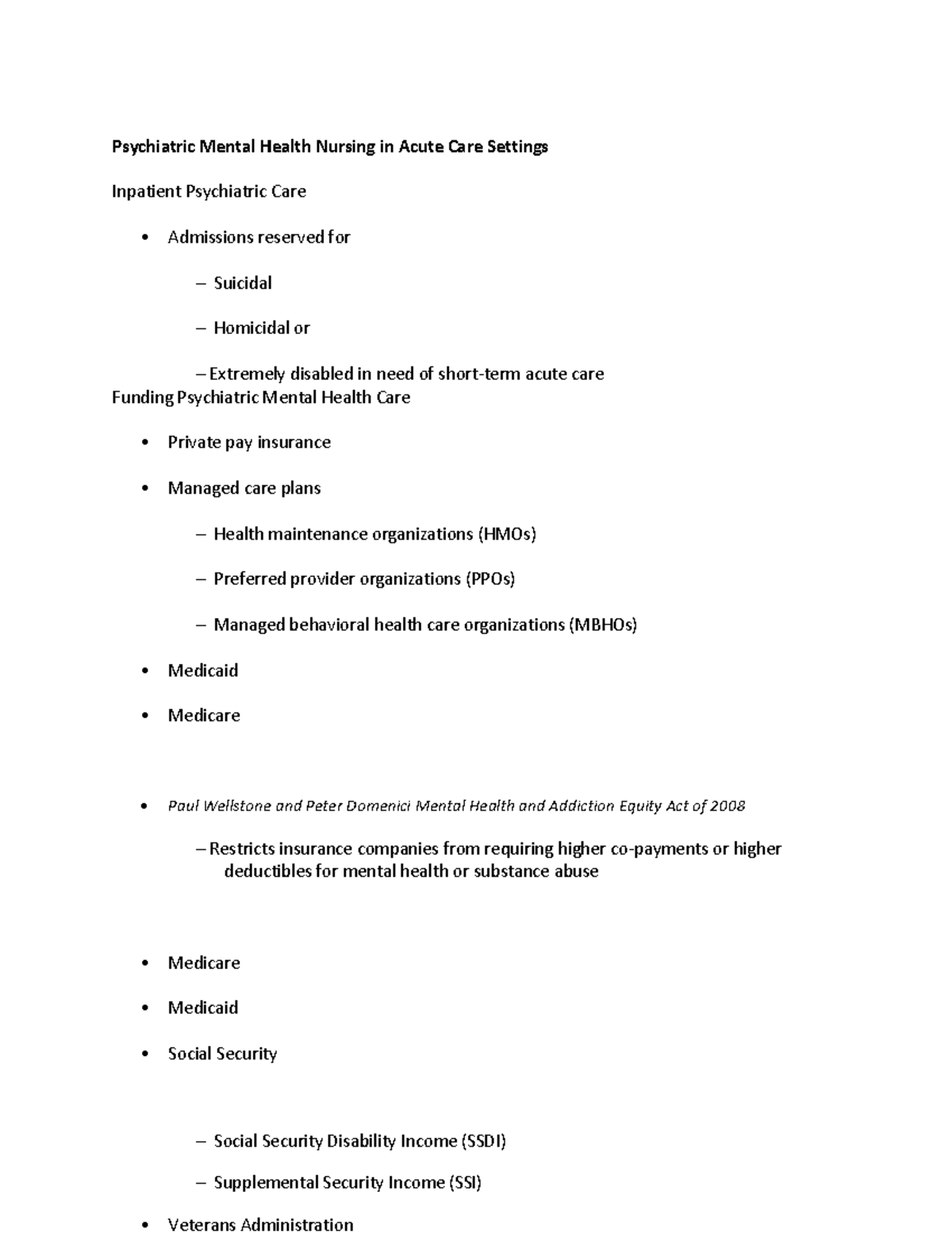 Psychiatric Mental Health Nursing in Acute Care Settings - org) - Studocu