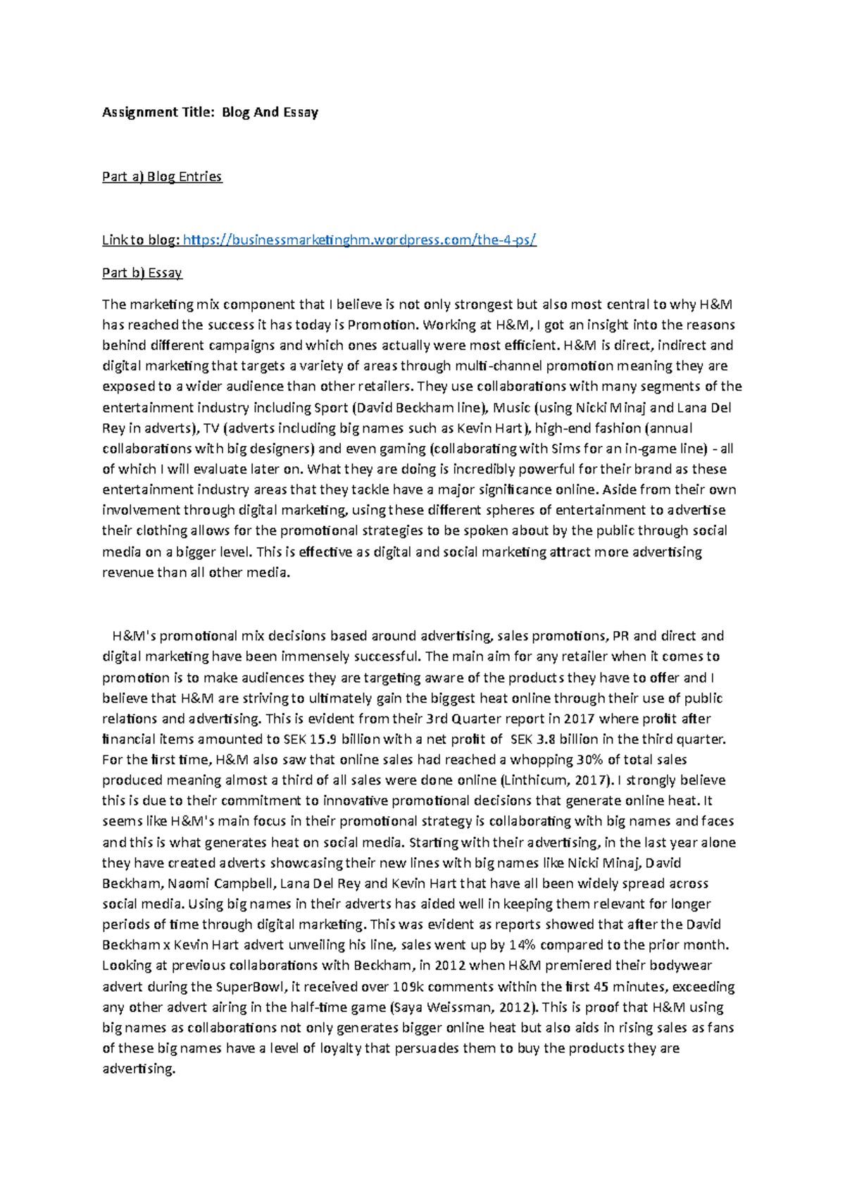 Marketing Finished - Grade: 75 - Assignment Title: Blog And Essay Part ...