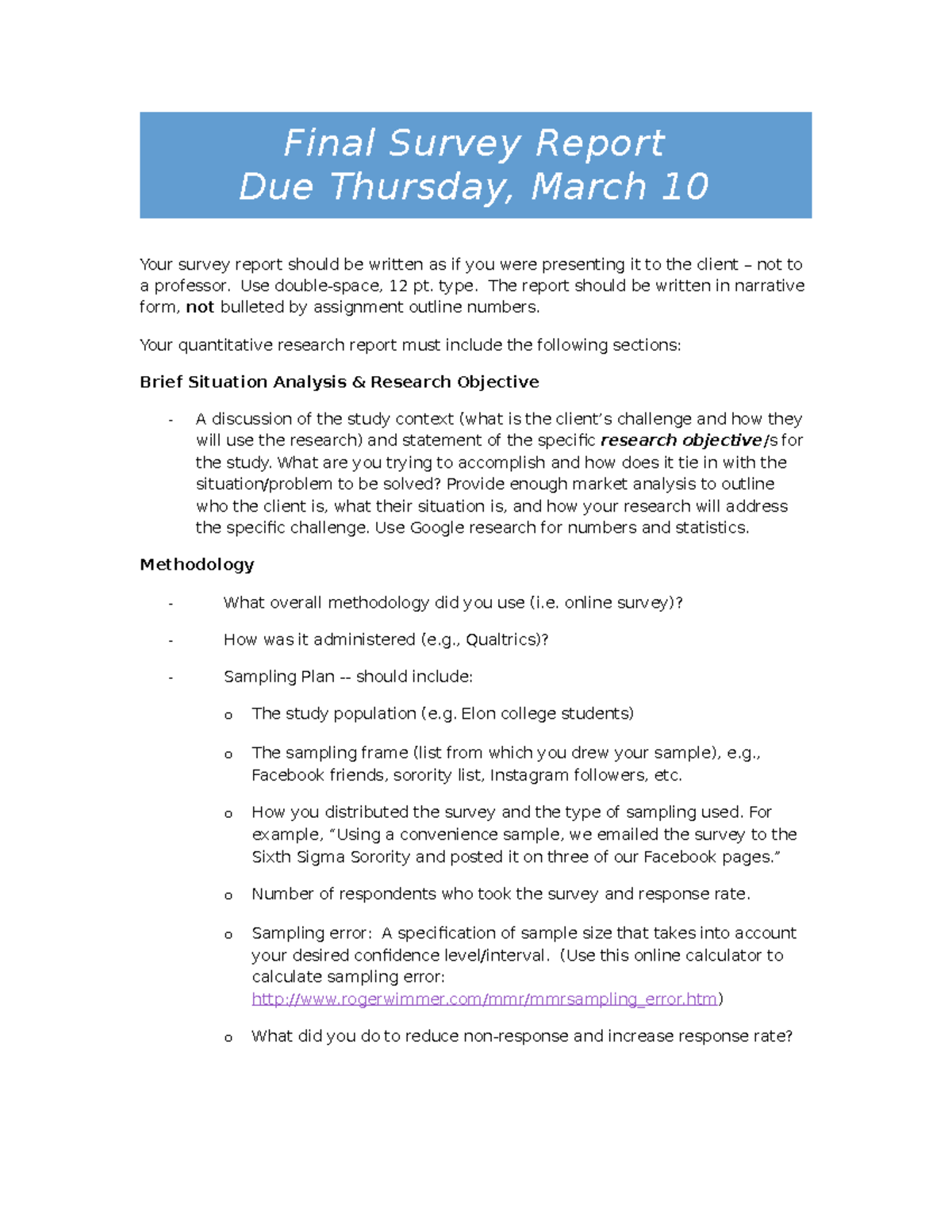 Survey Report Outline S22 - Final Survey Report Due Thursday, March 10 ...