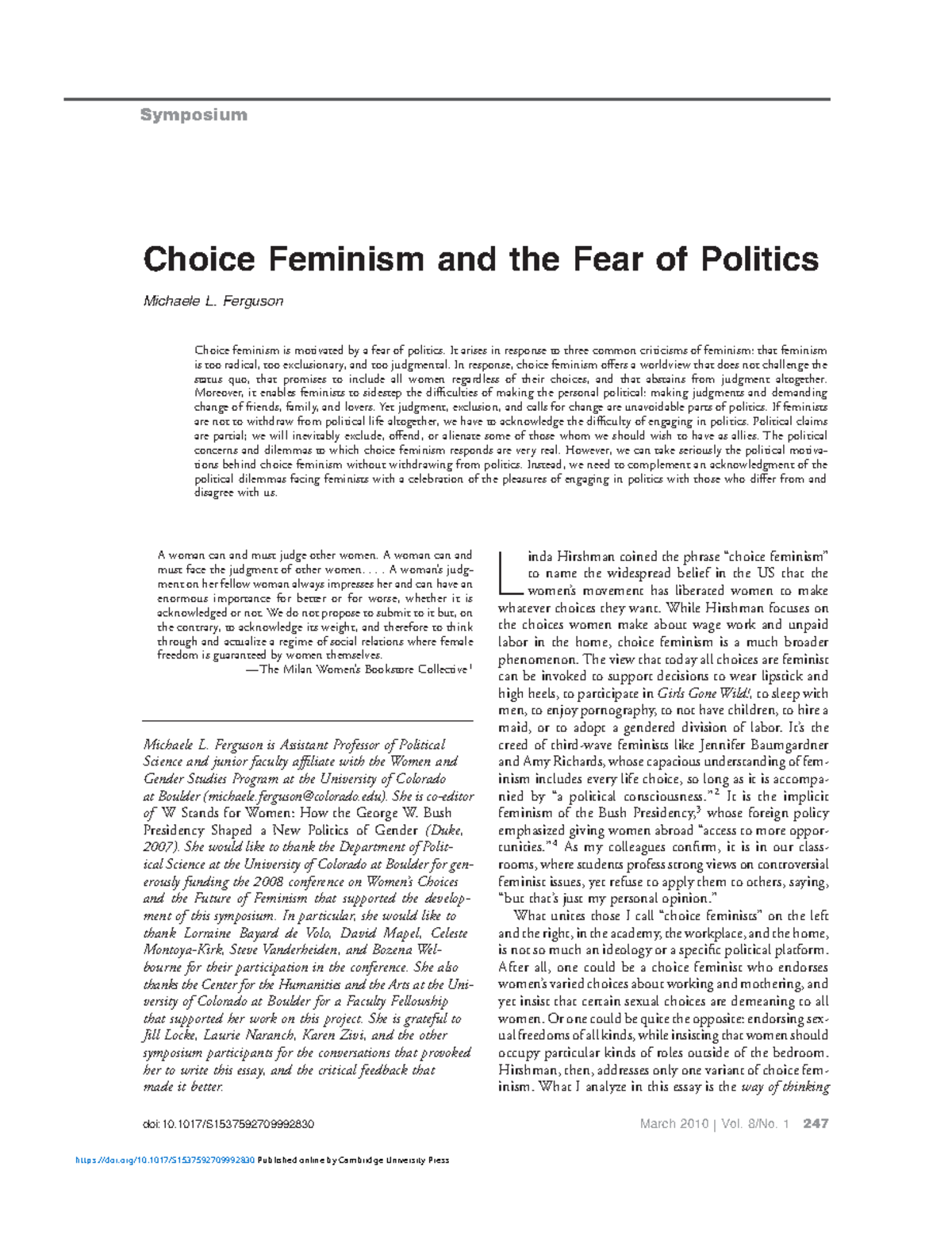 Choice Feminism And The Fear Of Politics - Choice Feminism And The Fear ...