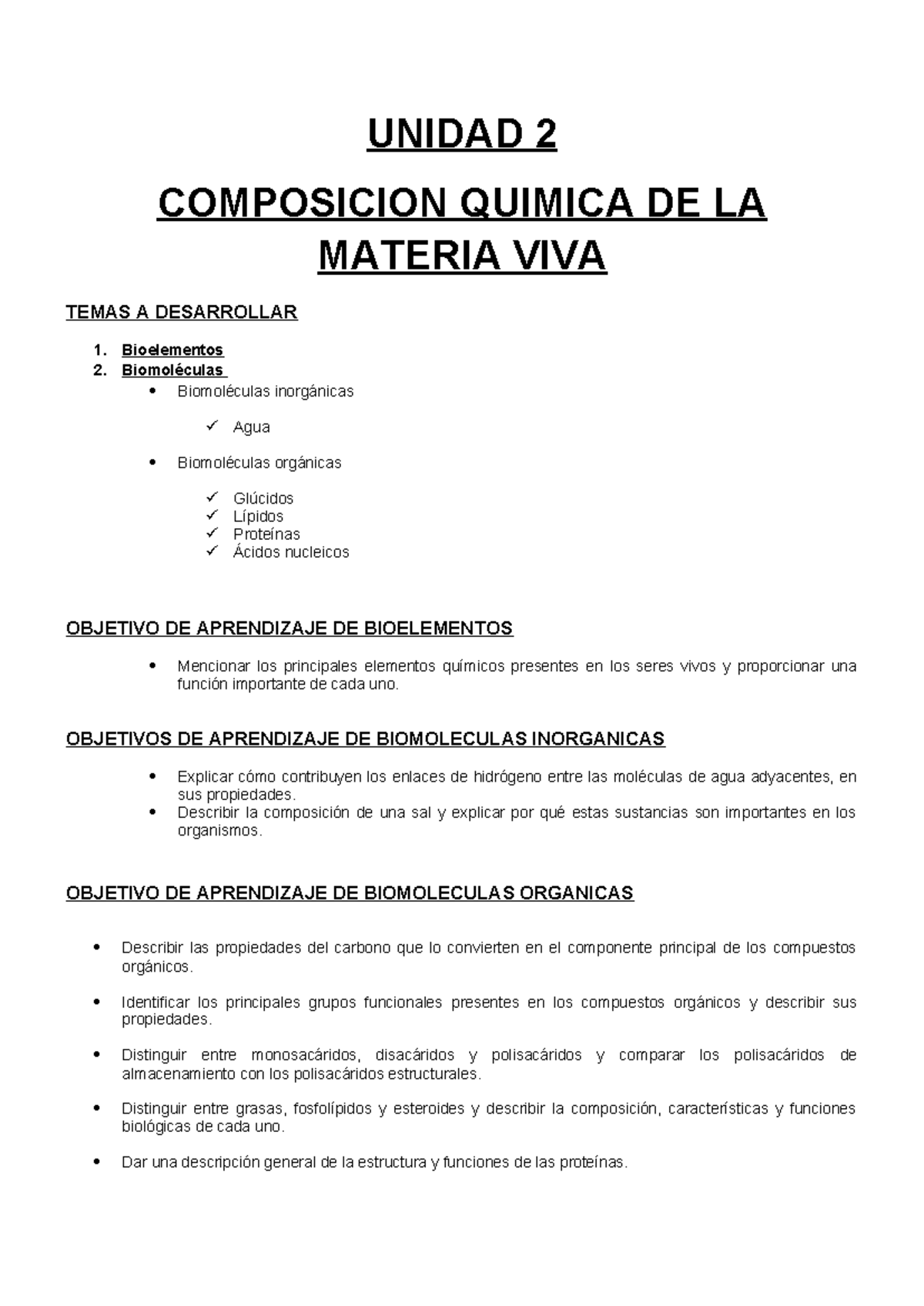 Unidad 2 Sdfssssdfsd Unidad 2 Composicion Quimica De La Materia Viva Temas A Desarrollar 6165