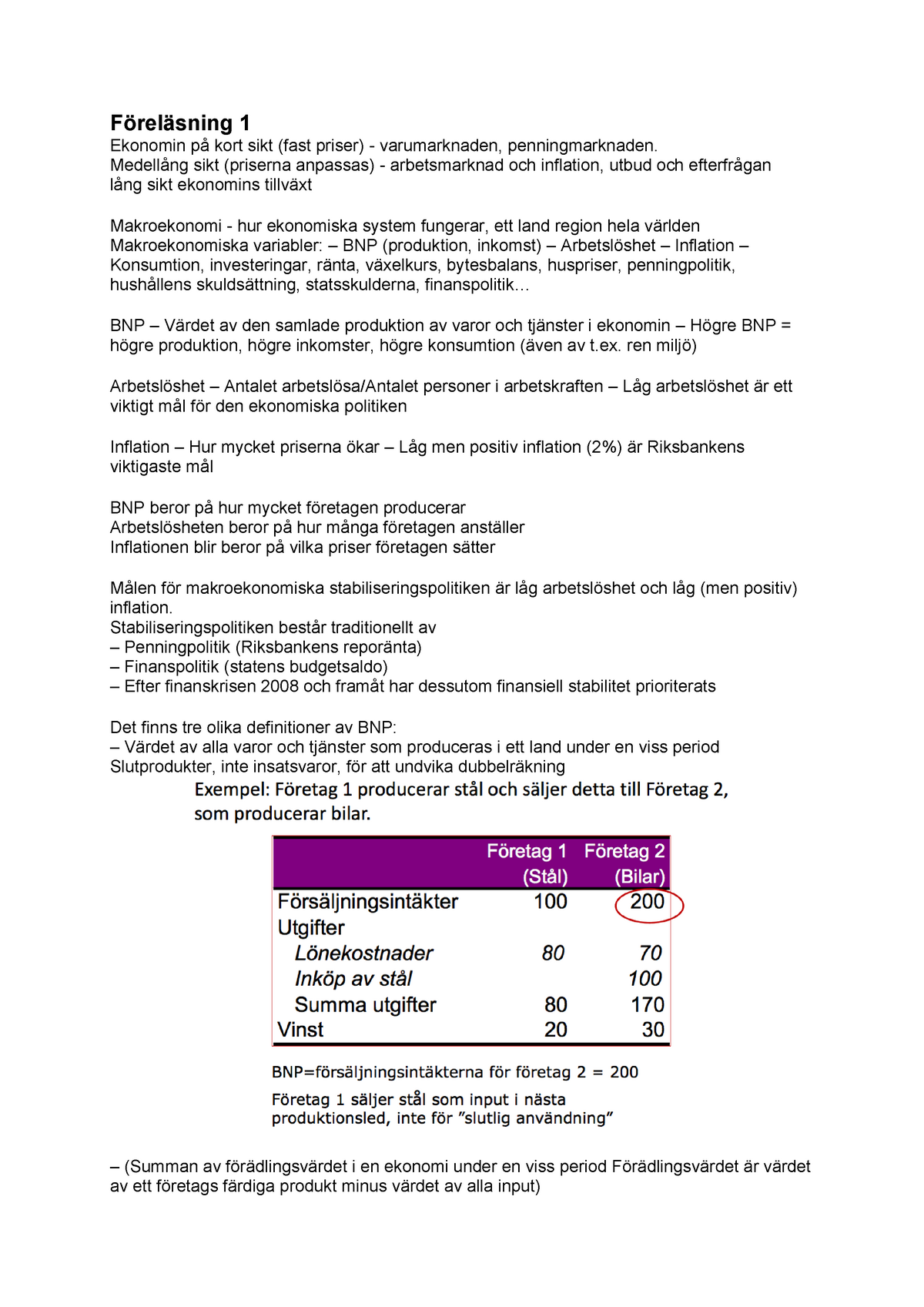 Makroekonomi - Föreläsning 1 - Föreläsningsanteckningar - Föreläsning 1 ...