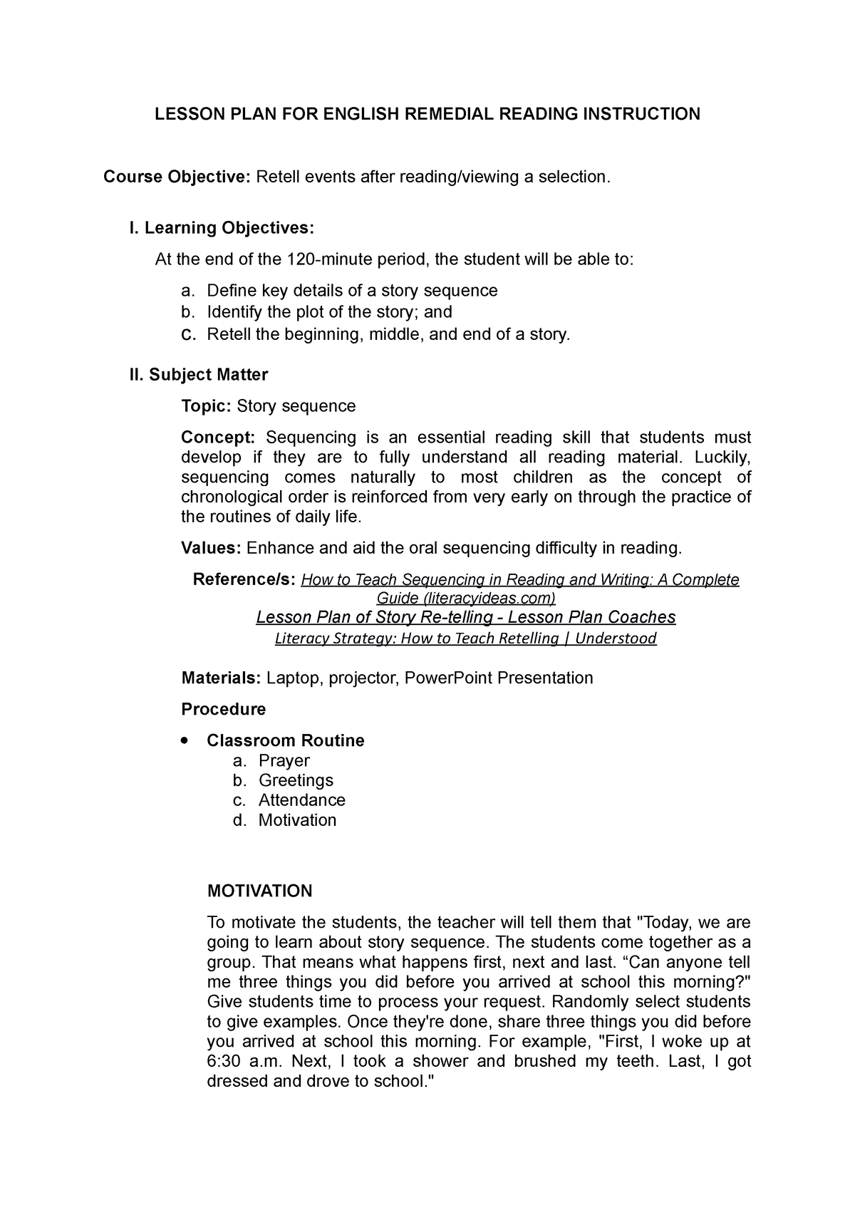 Rapisura-revised-1 - N/a - LESSON PLAN FOR ENGLISH REMEDIAL READING ...