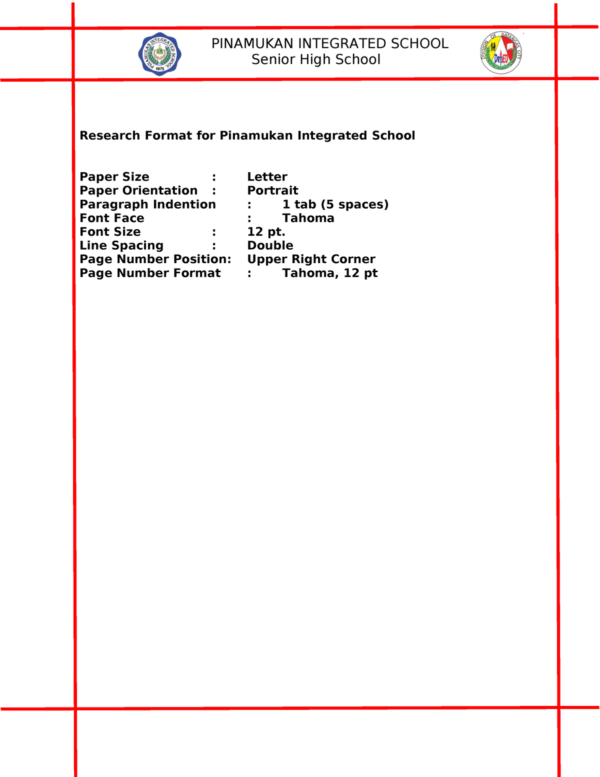 research format for senior high school