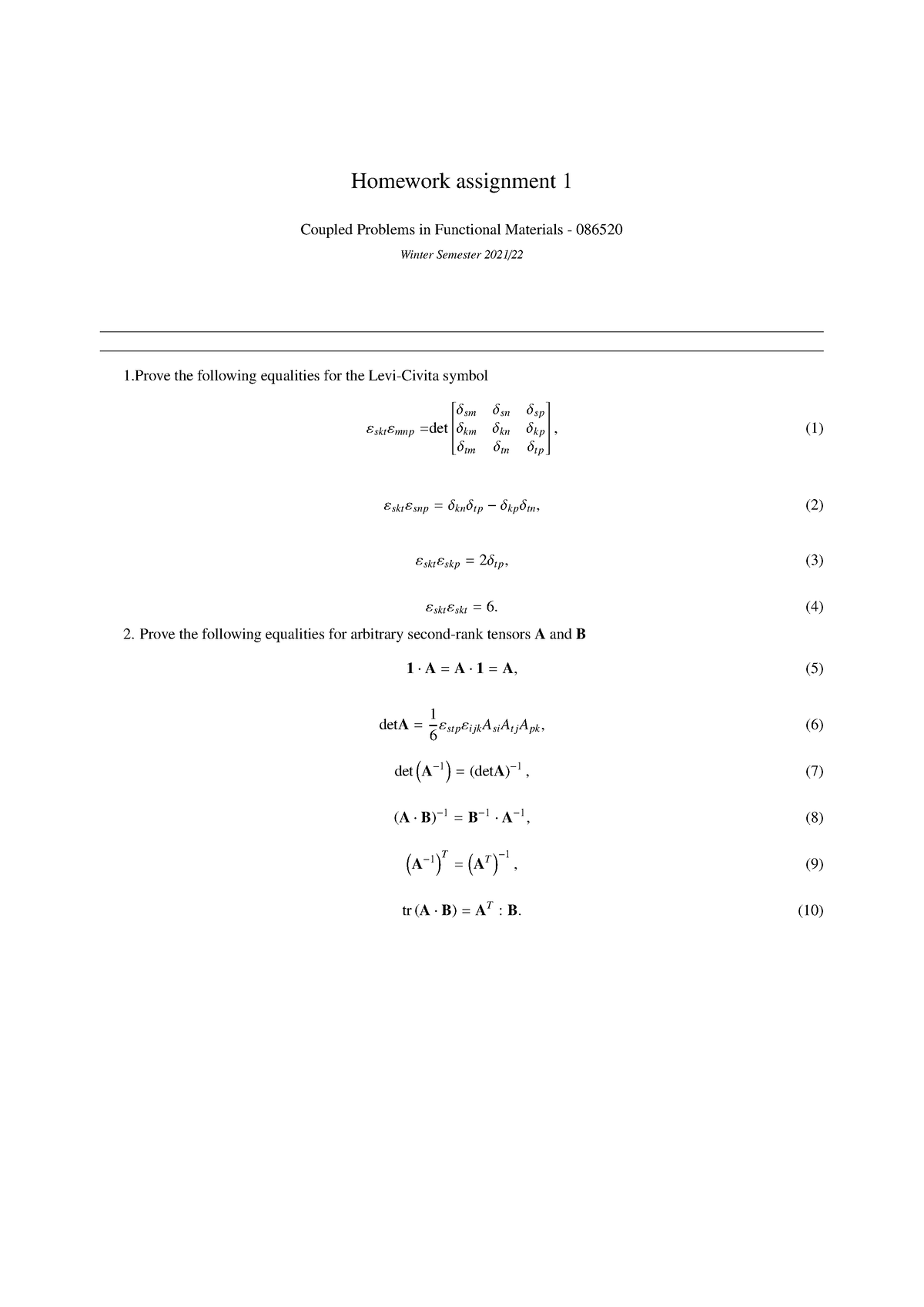 Hw1 - Homework 1 - Homework Assignment 1 Coupled Problems In Functional ...