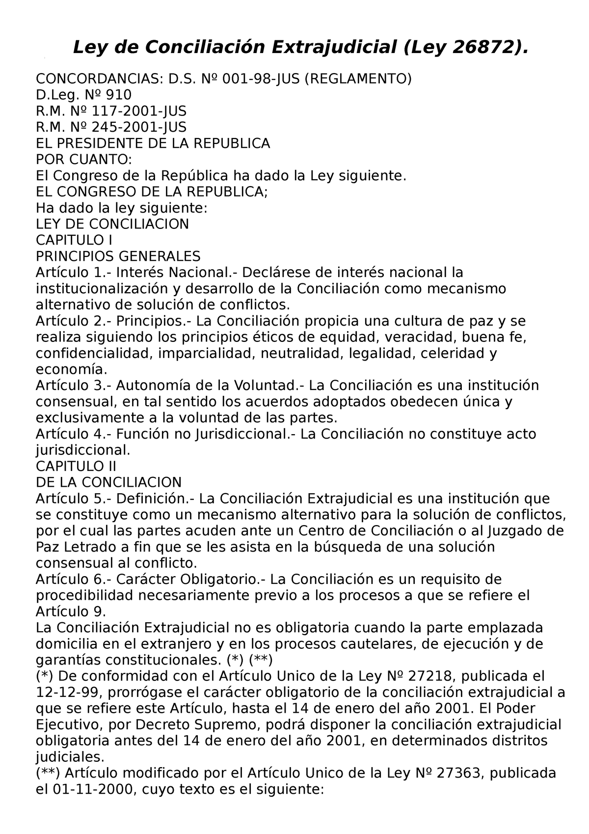 Ley De Conciliación Extrajudicial - Derecho Constitucional - UCV - Studocu