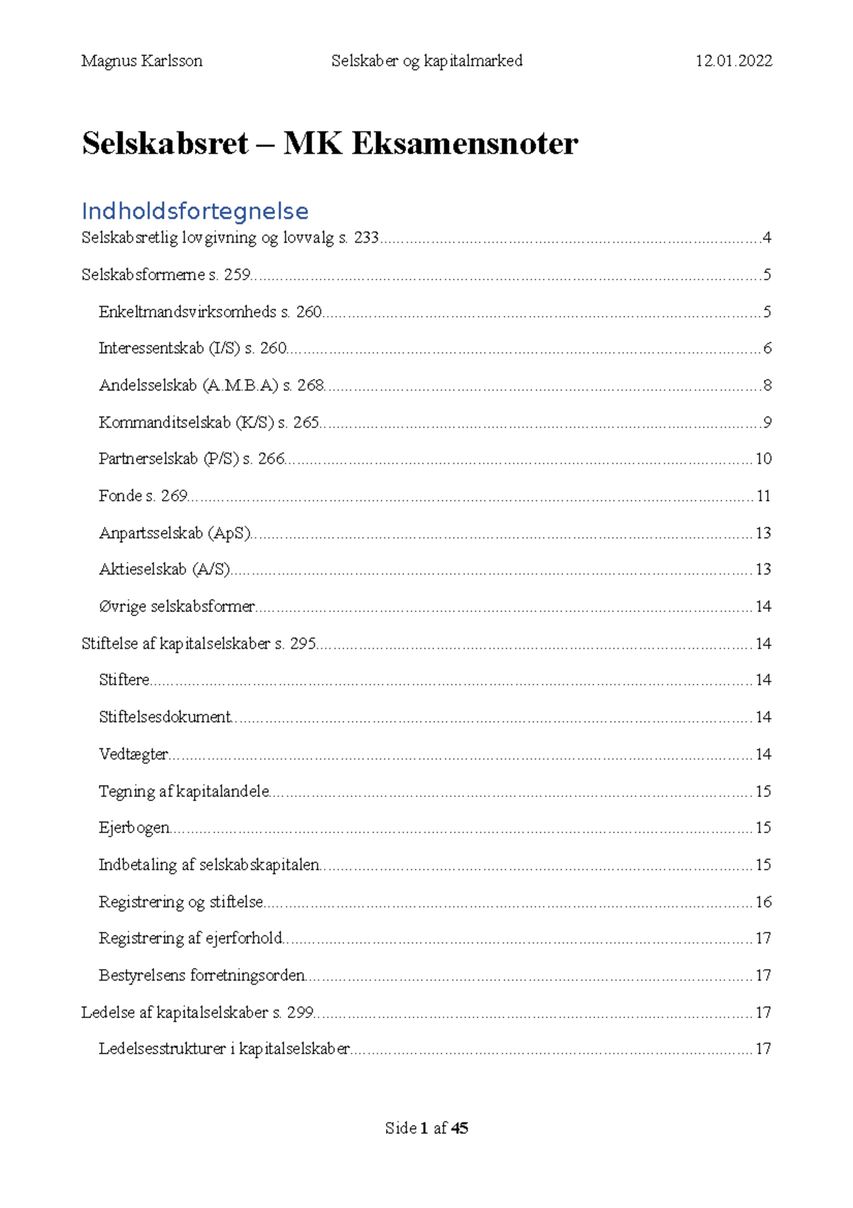 Eksamensnoter I Selskabsret I Faget Selskaber Og Kapitalmarked ...