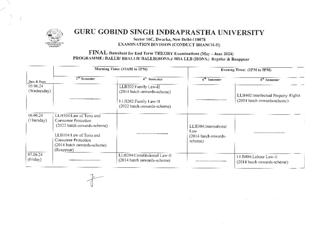 BA LLB Datesheet May-June 2024 - BALLB - Studocu