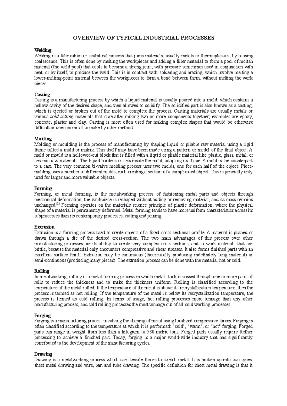 Overview OF Typical Industrial Processes - OVERVIEW OF TYPICAL ...