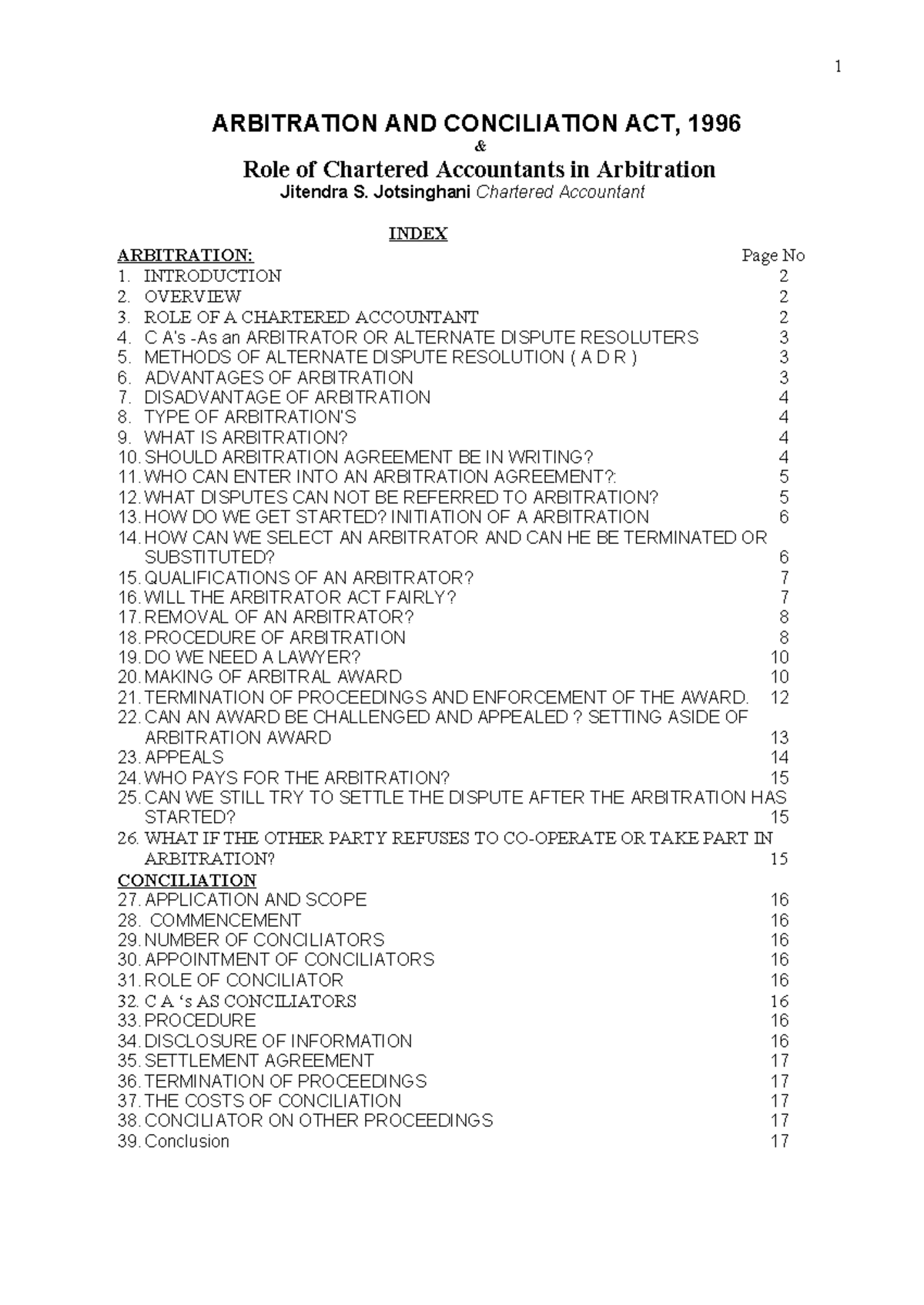 arbitration law notes - & Role of Chartered Accountants in Arbitration ...