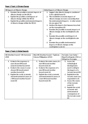 Paper 1 Revision Guide - GEOGRAPHY OCR B - Paper 1: Our Natural World ...