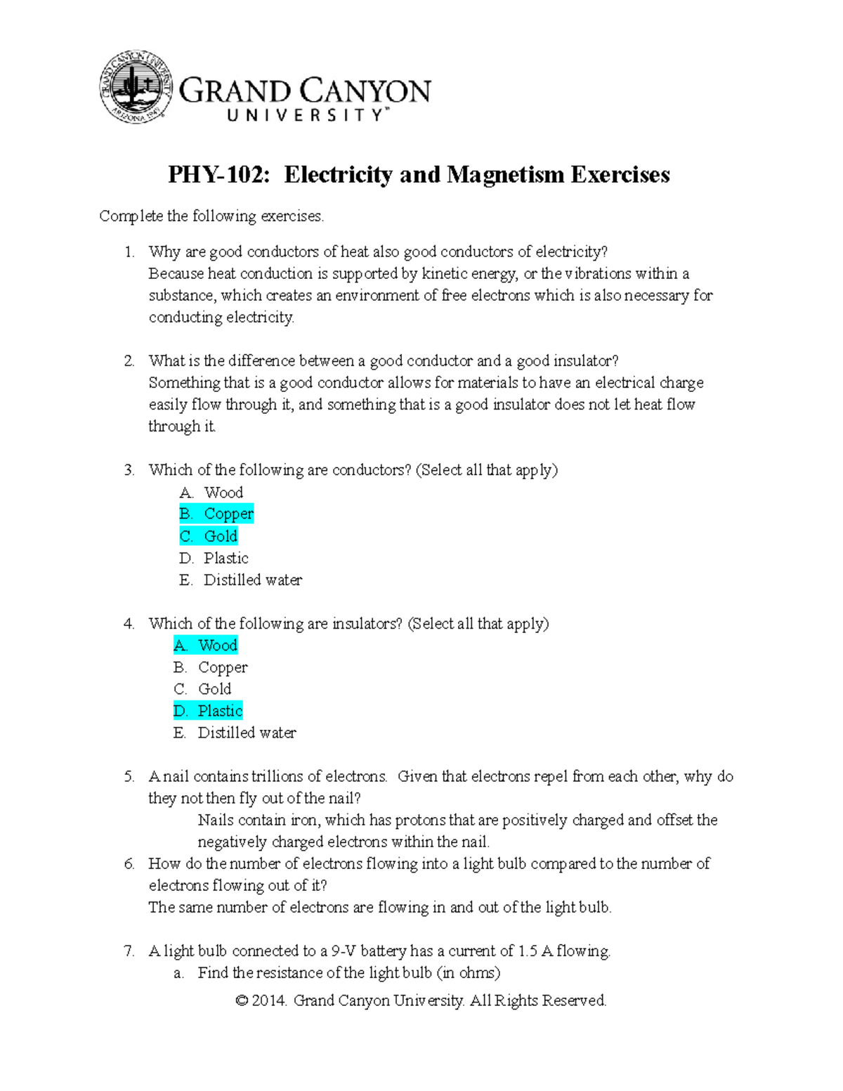 Electricityand Magnetism Exercises - PHY-102: Electricity and Magnetism ...