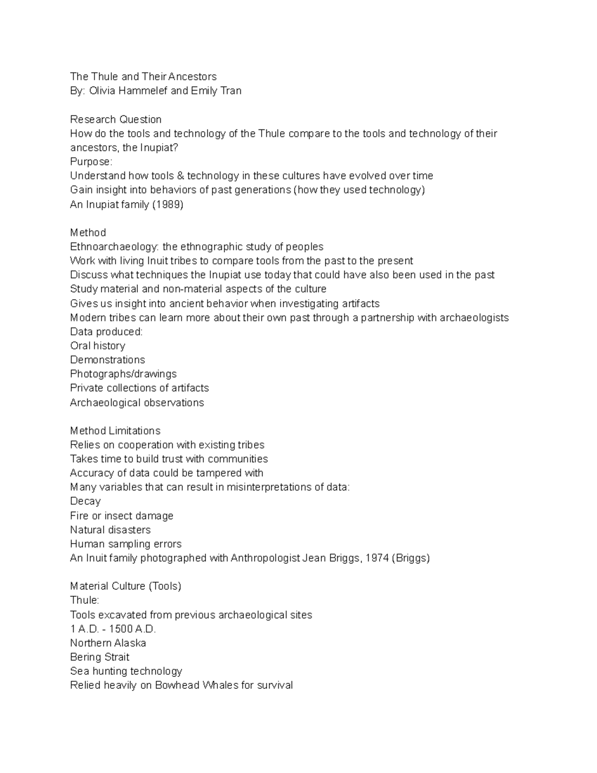 Untitled document Archaeology essay The Thule and Their Ancestors By Olivia Hammelef and