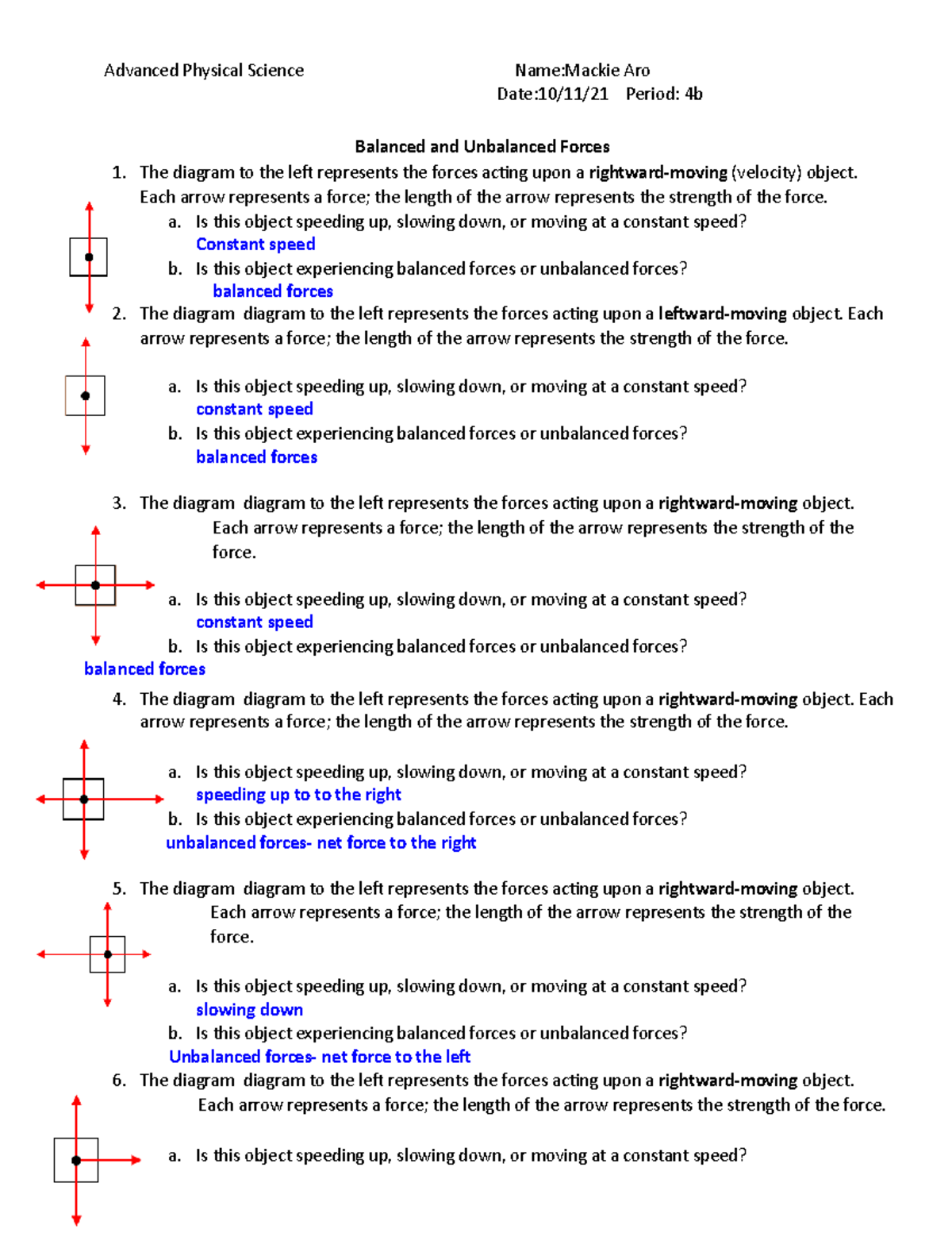 22 Balanced and Unbalanced Forces Worksheet for science with balance ...