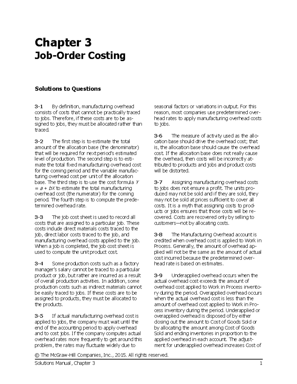 Managerial Accounting Chapter 3 Solution - © The McGraw-Hill Companies ...