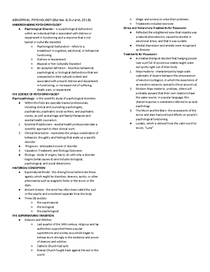 Prelim - Chapter 1 Abnormal Behavior in Historical Context What is a ...