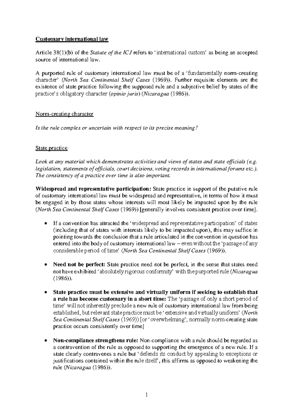 public international law midsemester notes - Customary international ...
