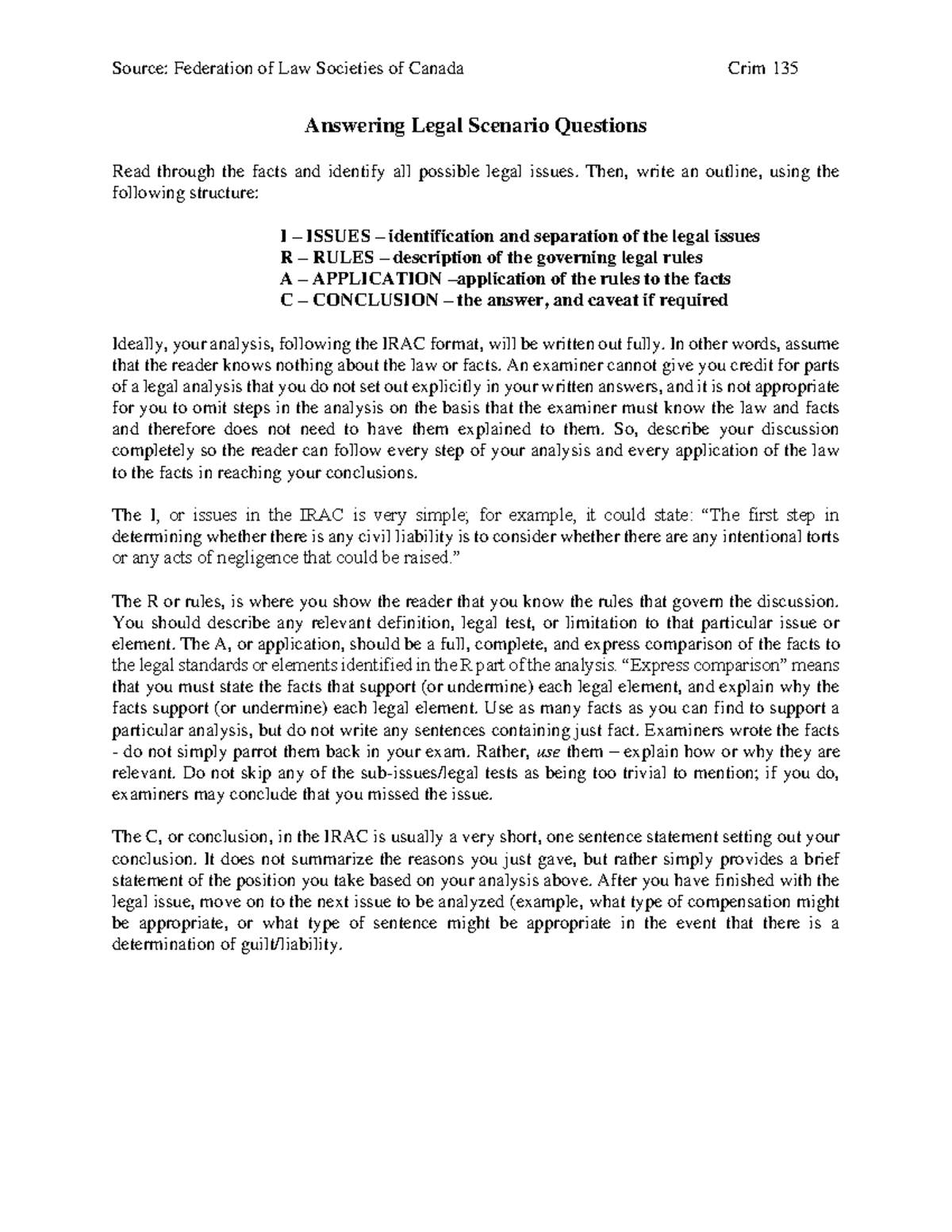 Answering Legal Scenario Questions - Source: Federation of Law ...