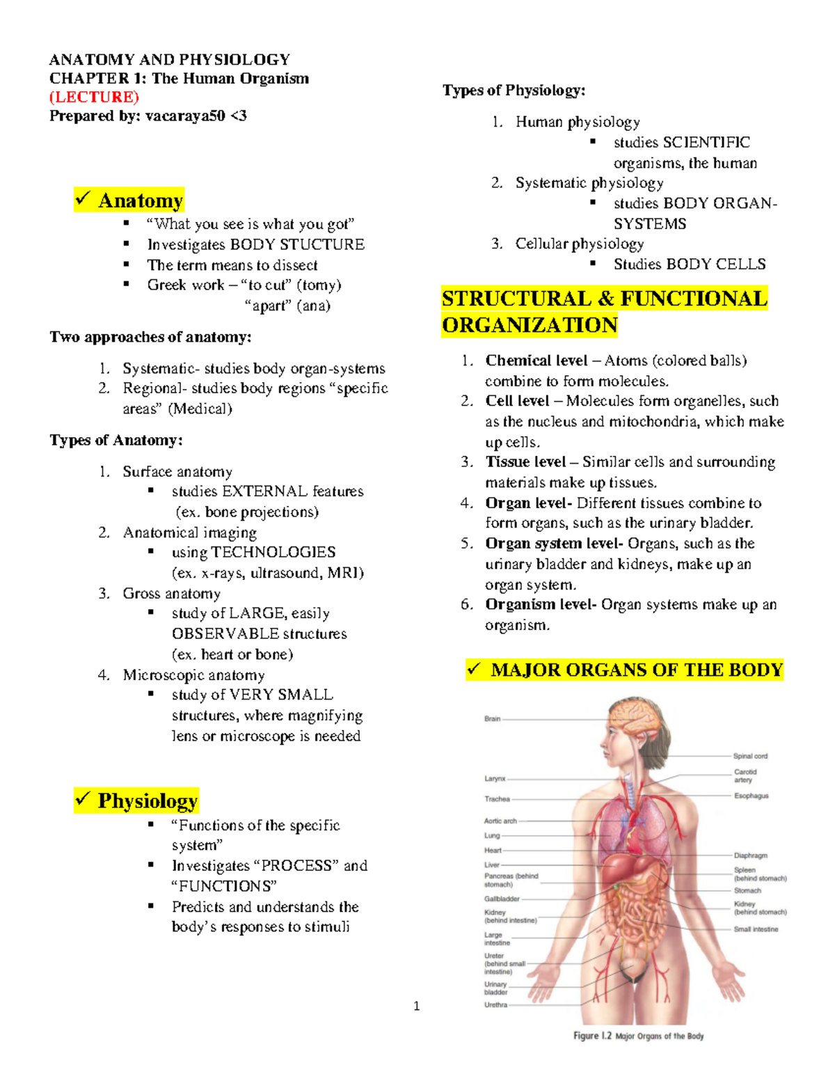 Anaphy-Chap1 Lec-Handout - 1 ANATOMY AND PHYSIOLOGY CHAPTER 1: The ...