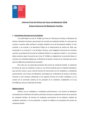 Informe Final Clínicas de Casos 2018 - Informe Final de Clínicas de Casos  de Mediación 201 8 Sistema - Studocu