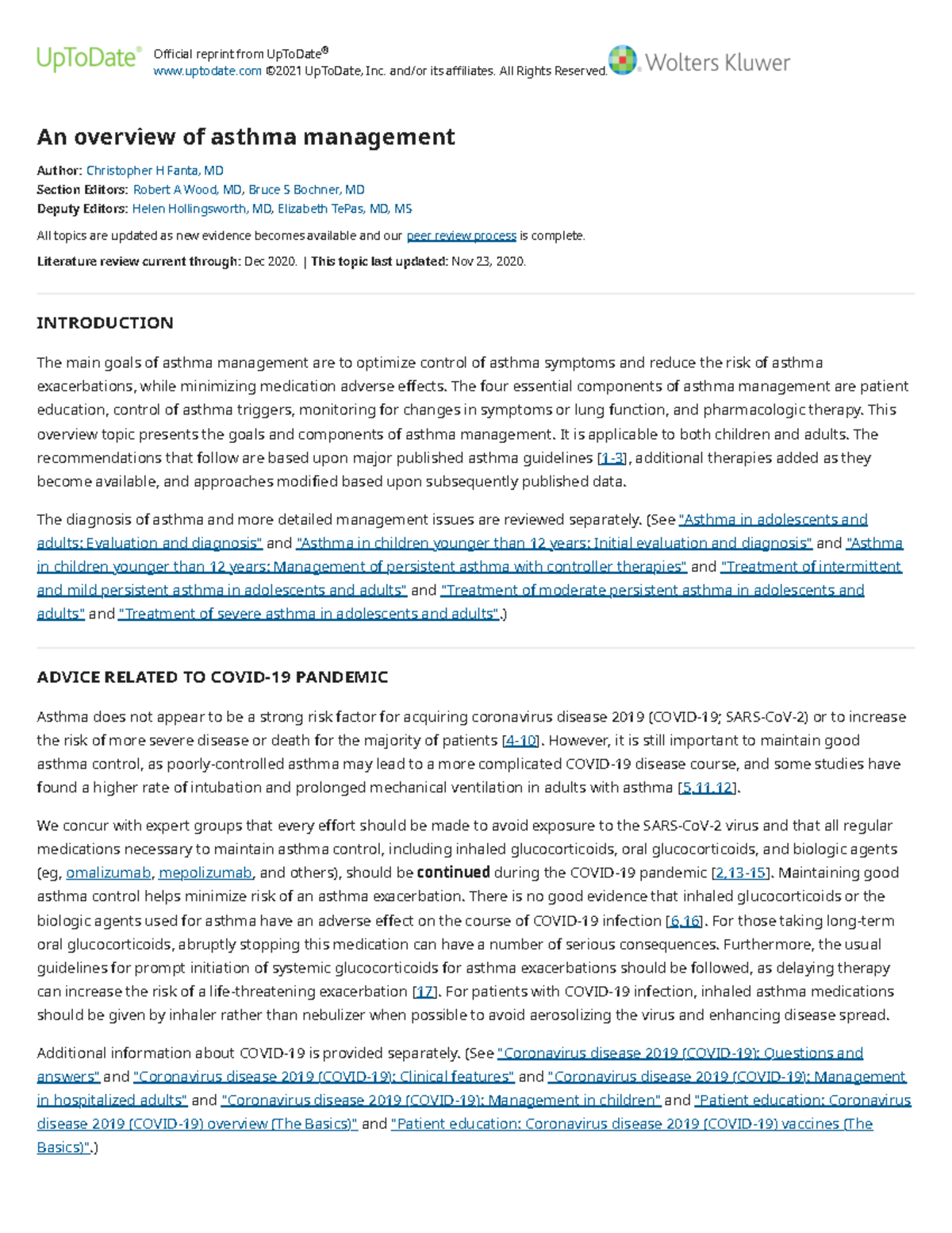 An overview of asthma management - Up To Date. nov,2020 - An overview ...