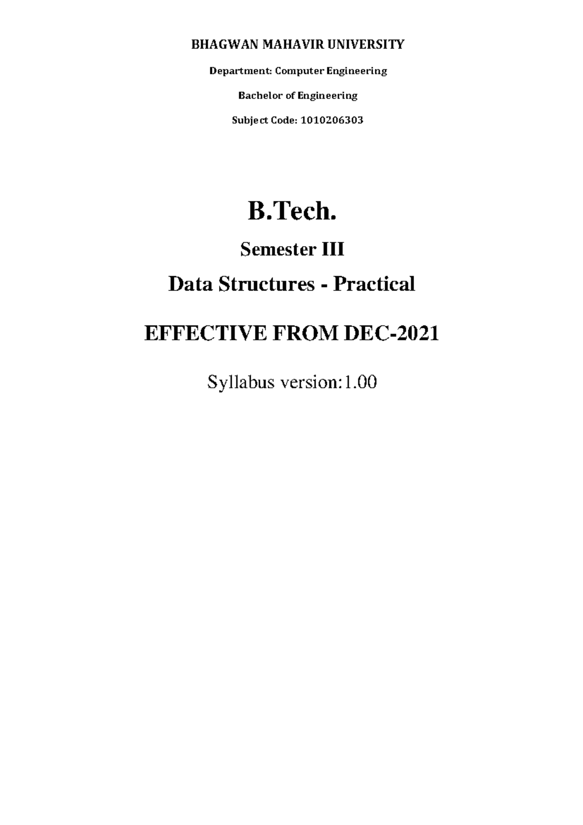 Syllabus Data Structures Practical - BHAGWAN MAHAVIR UNIVERSITY ...
