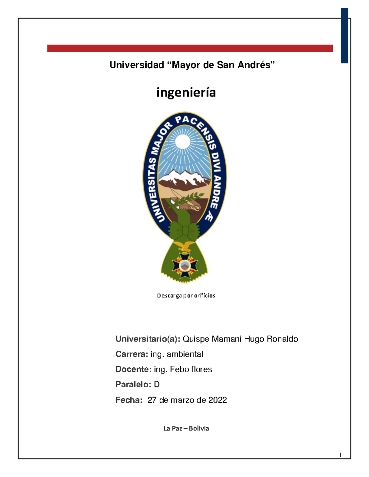 descarga por orificos - ingeniería Descarga por orificios Universitario ...