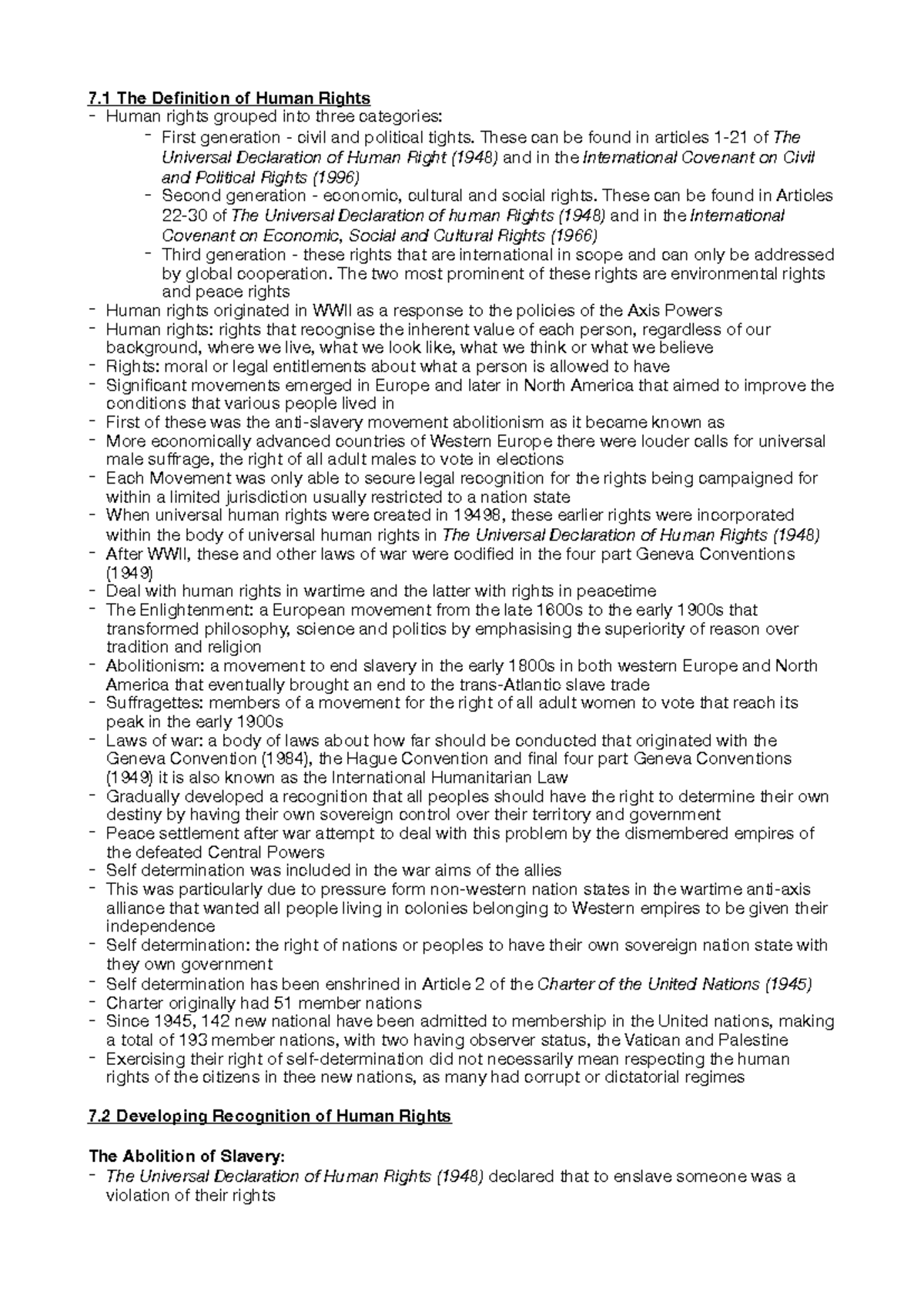 Human Rights notes - 7 The Definition of Human Rights - Human rights ...
