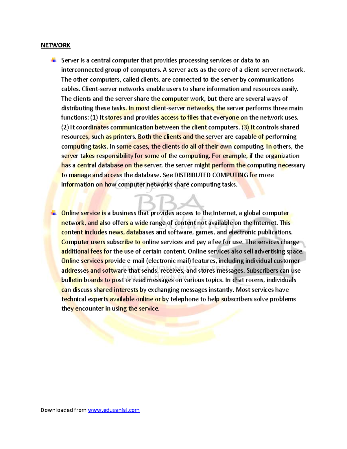 TU BBA 1st Semester Computer Full Note - NETWORK Server is a central ...