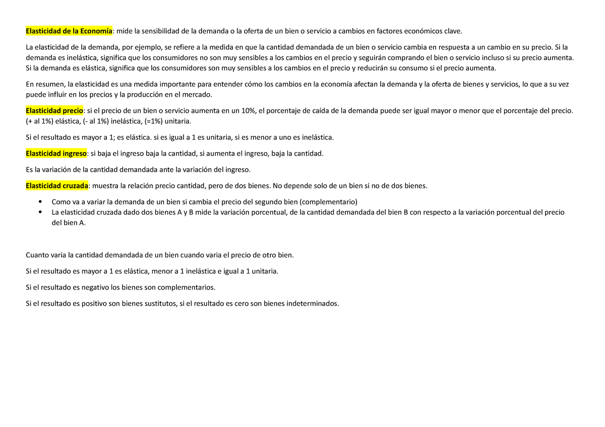 Resumen Principal 2 - suwueifkf - Elasticidad de la Economía: mide la ...