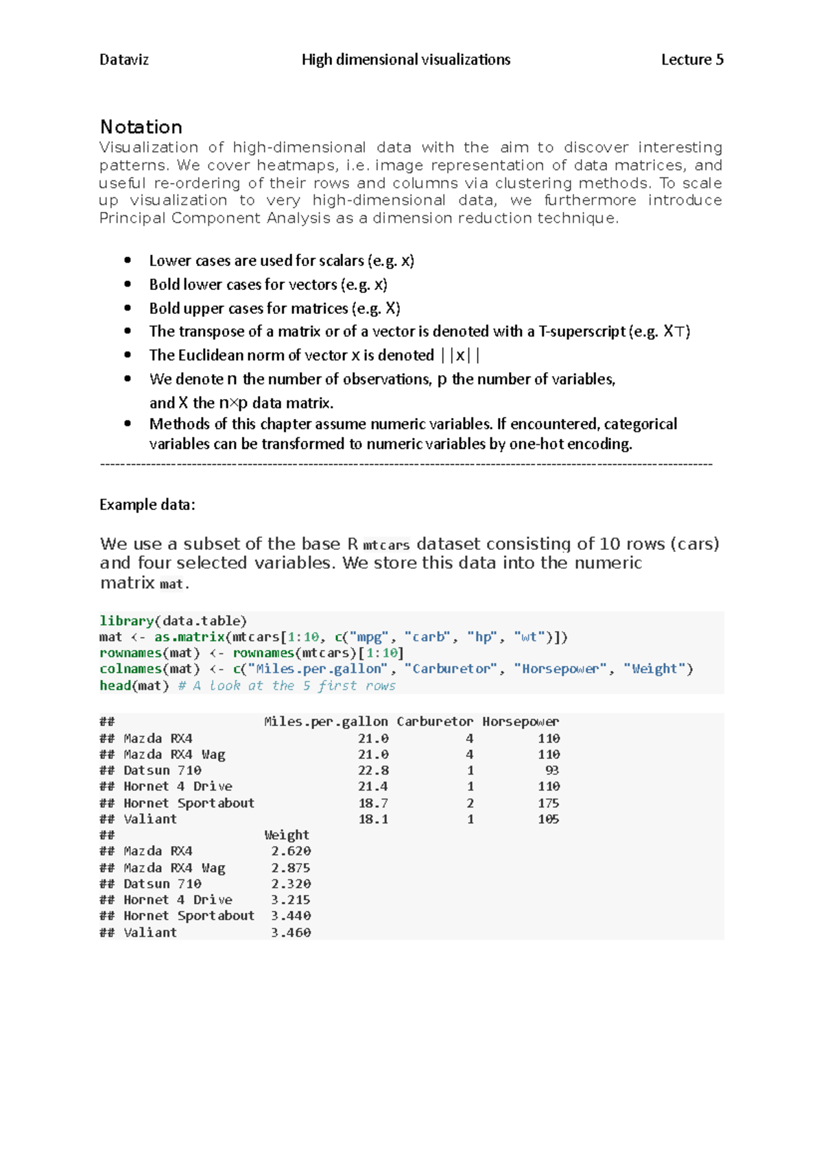 Notes lecture 5 - Data analysis and visualization in R IN2339 ...