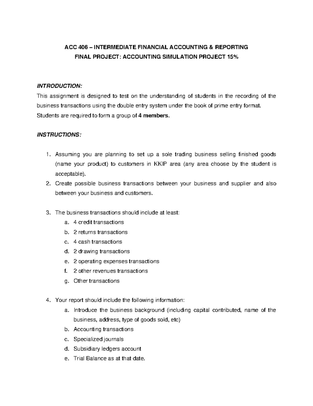 Assignment Final Project ACC 406 JUNE 2021 - ACC 406 – INTERMEDIATE ...