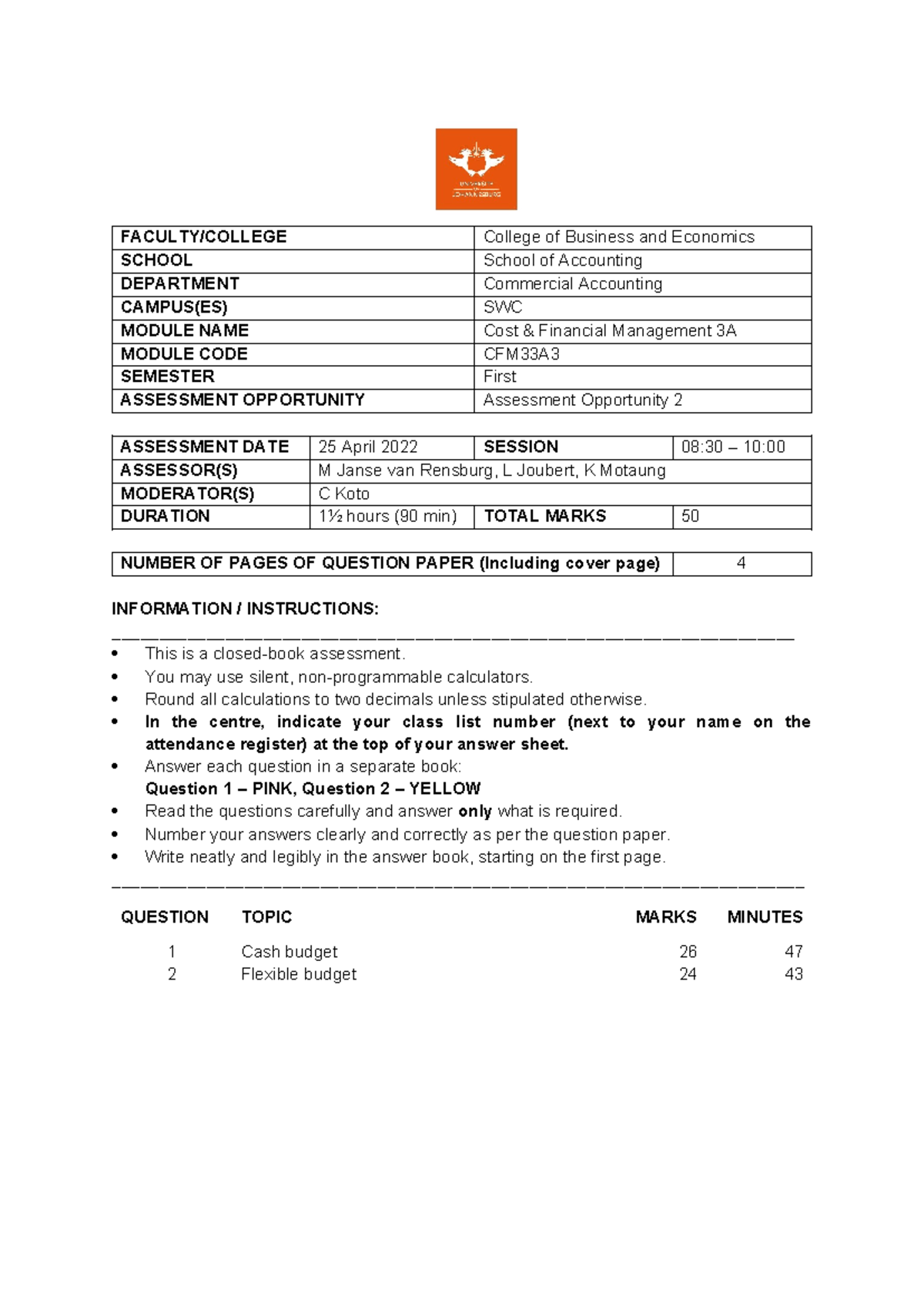 CFM33A3 2022 AO2 - cfm - FACULTY/COLLEGE College of Business and ...