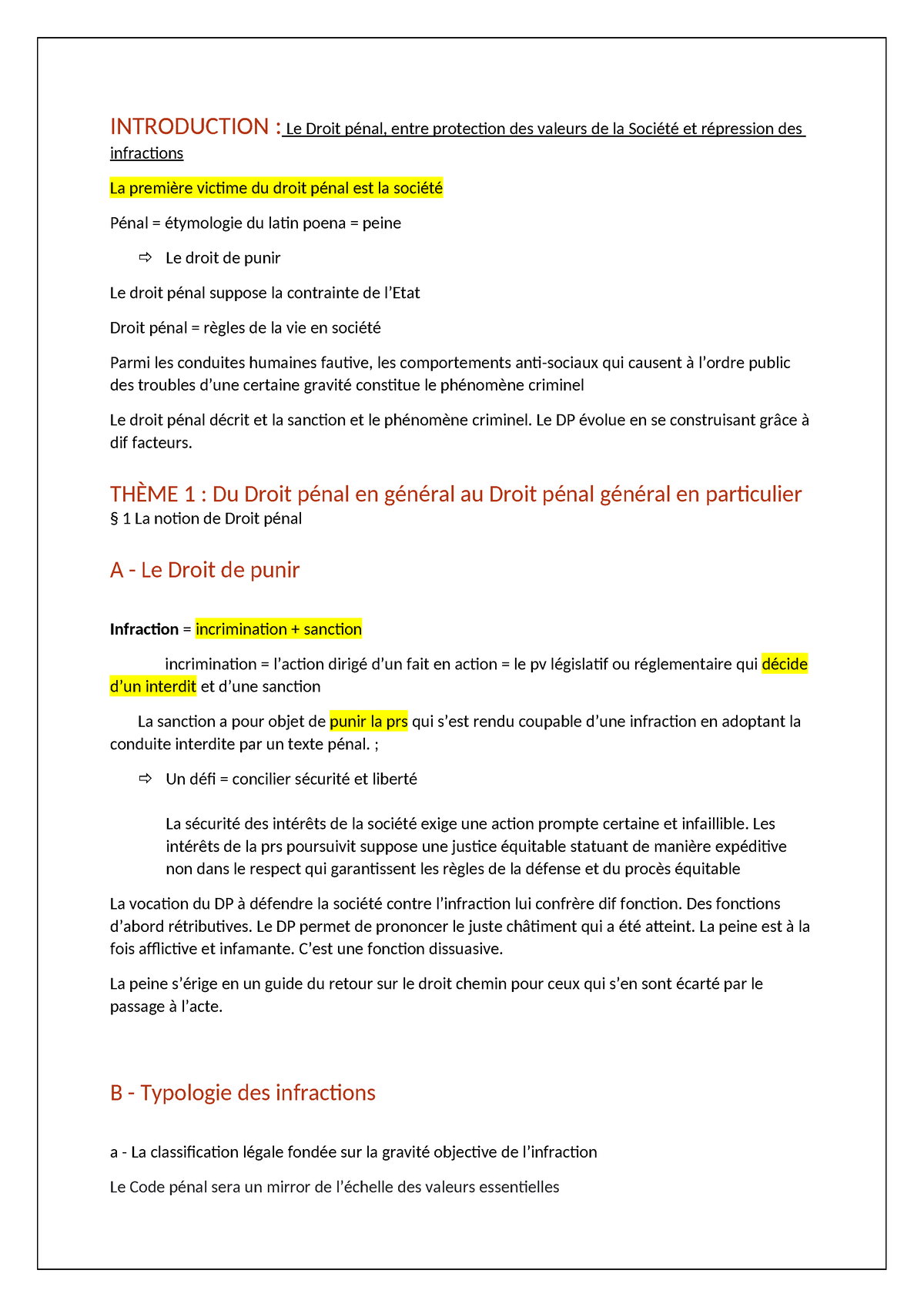 Cours CM Maeve INTRODUCTION Le Droit pénal entre protection des valeurs de la Société et