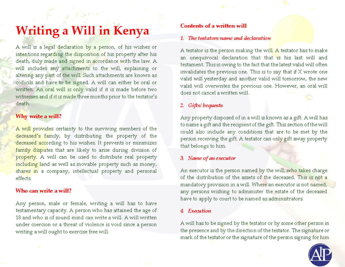 Writing a Will in Kenya - a Brief summary on the requirements as to ...