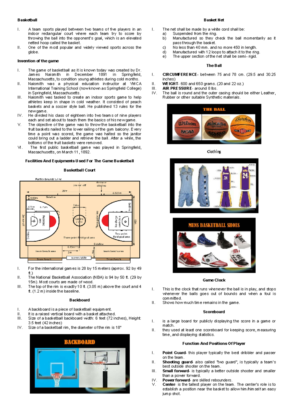 Basketball - sdsd - Basketball I. A team sports played between two ...
