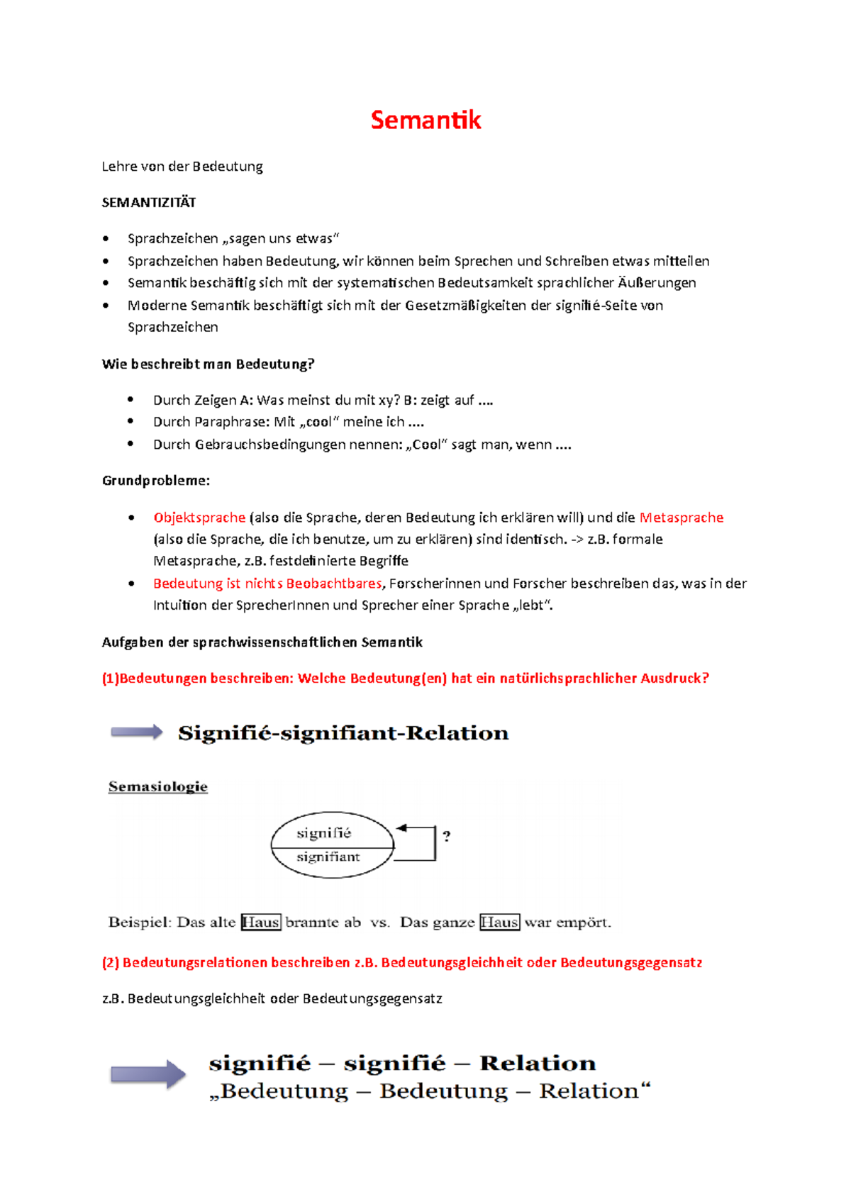 Semantik - Zusammenfassung Grundlagen Der Sprachwissenschaft - Semantik ...