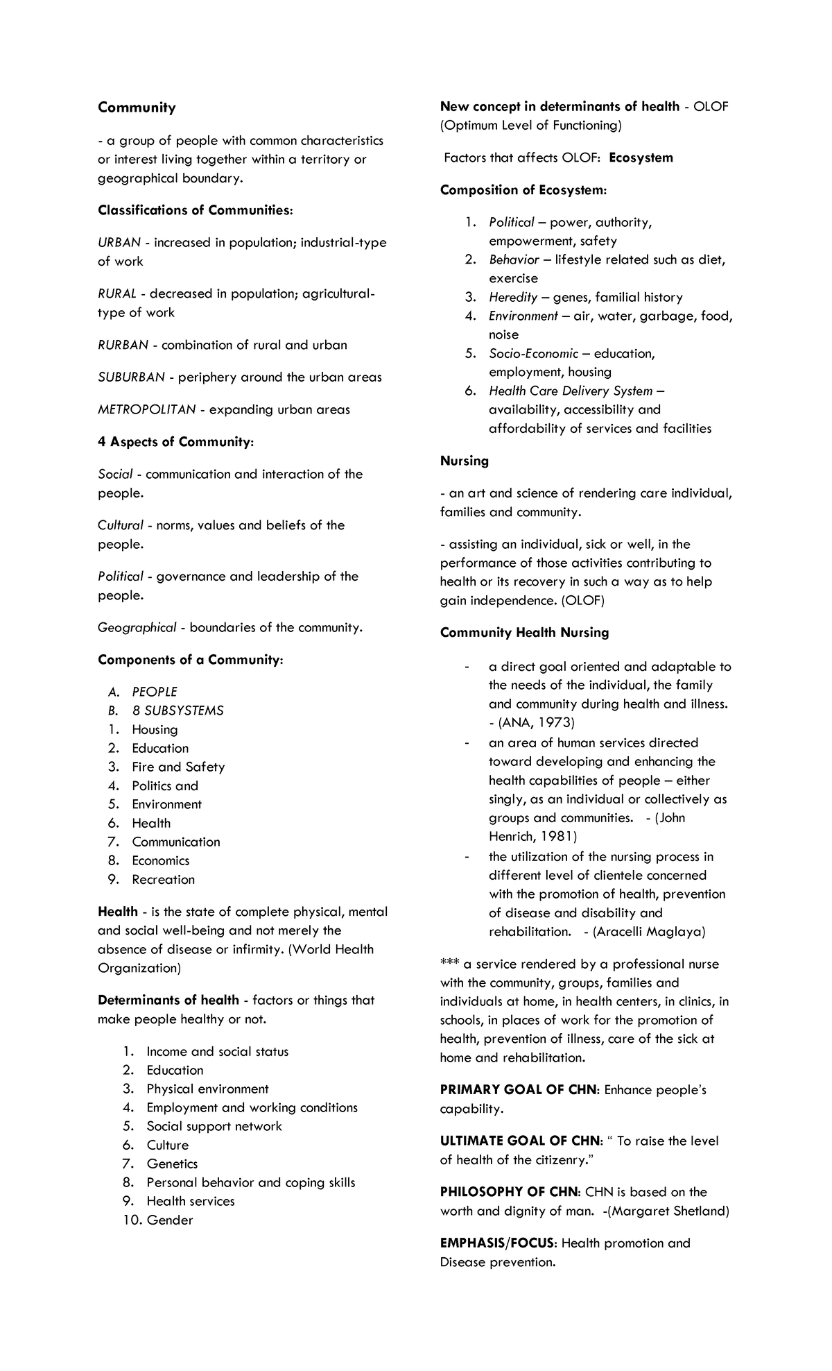 CHN - handout - Community a group of people with common characteristics ...