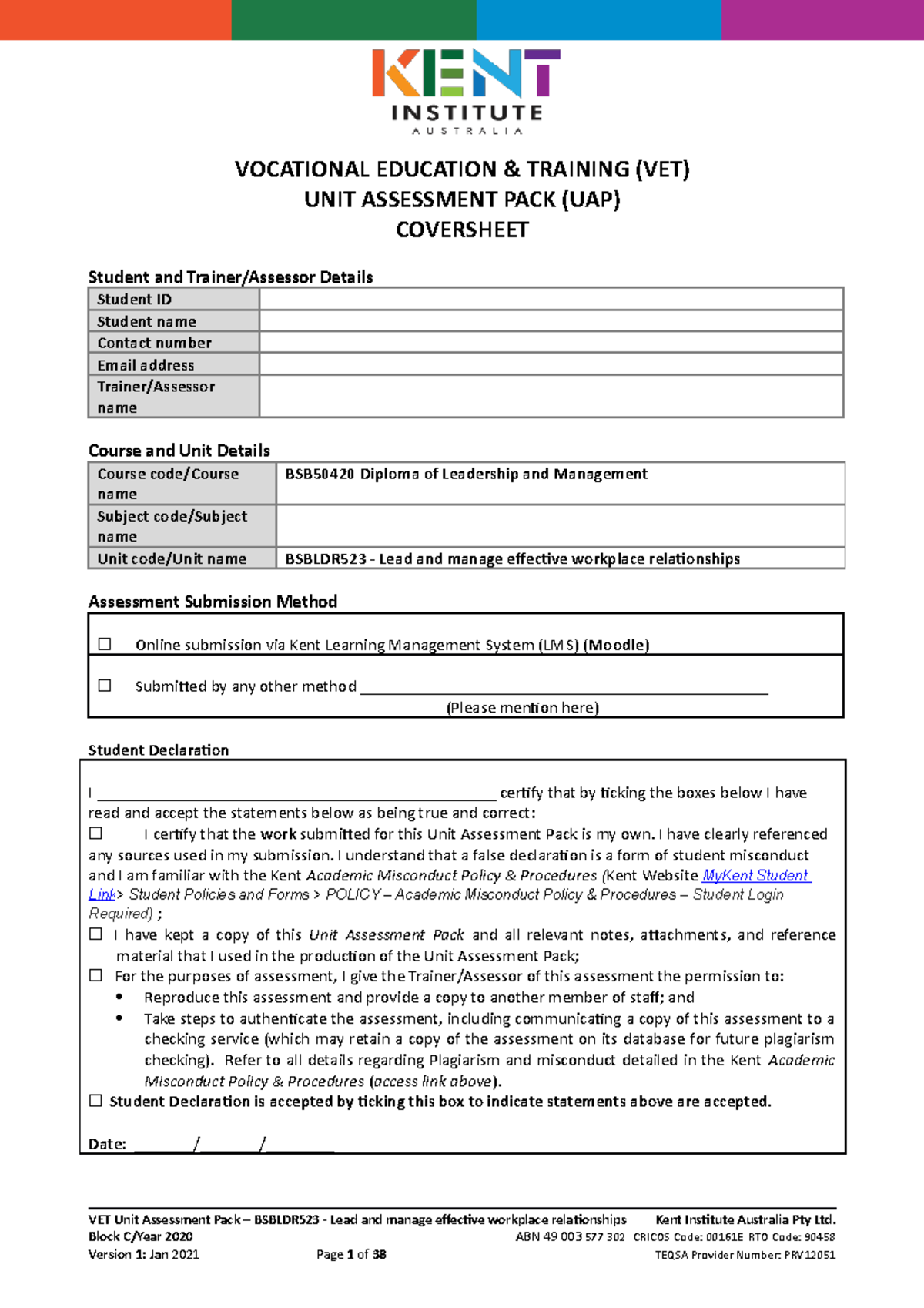 MG Bsbldr 523 VET Unit Assessment Pack 1st Feb - VOCATIONAL EDUCATION ...