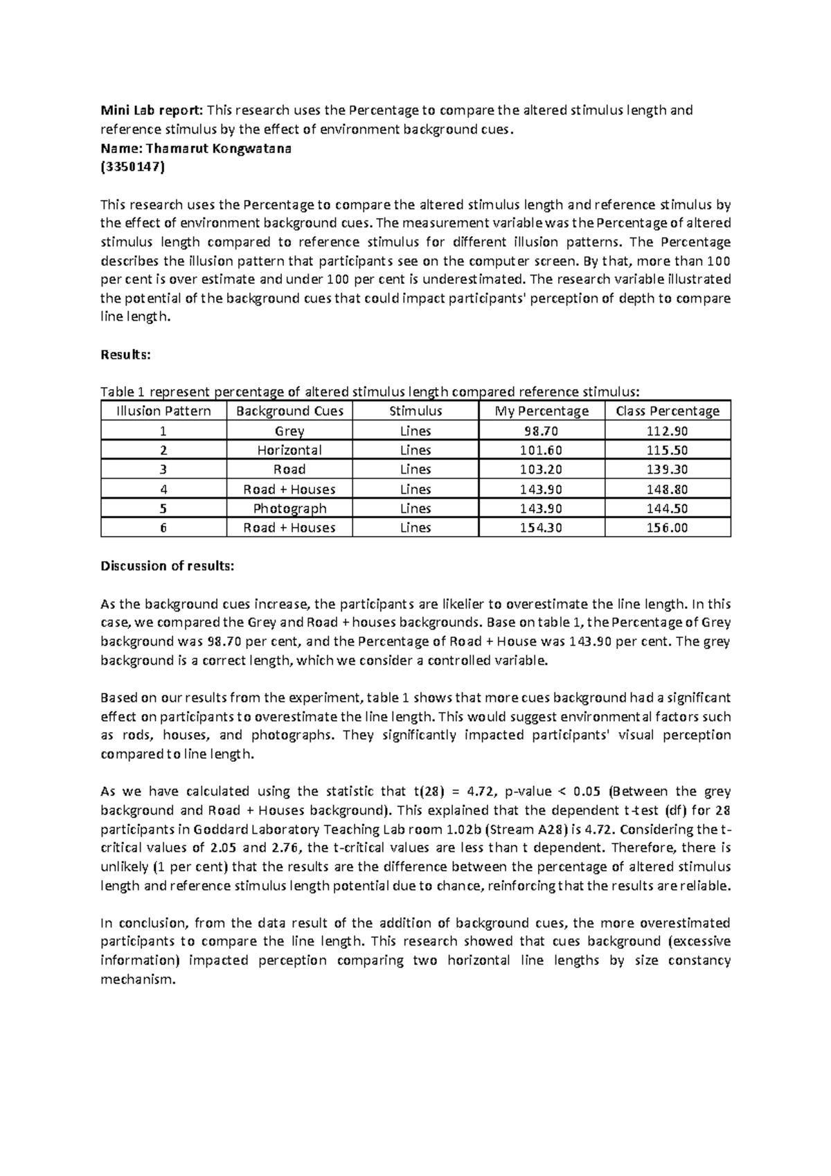 Mini Lab Report 2 Thamarut K - Mini Lab report: This research uses the ...