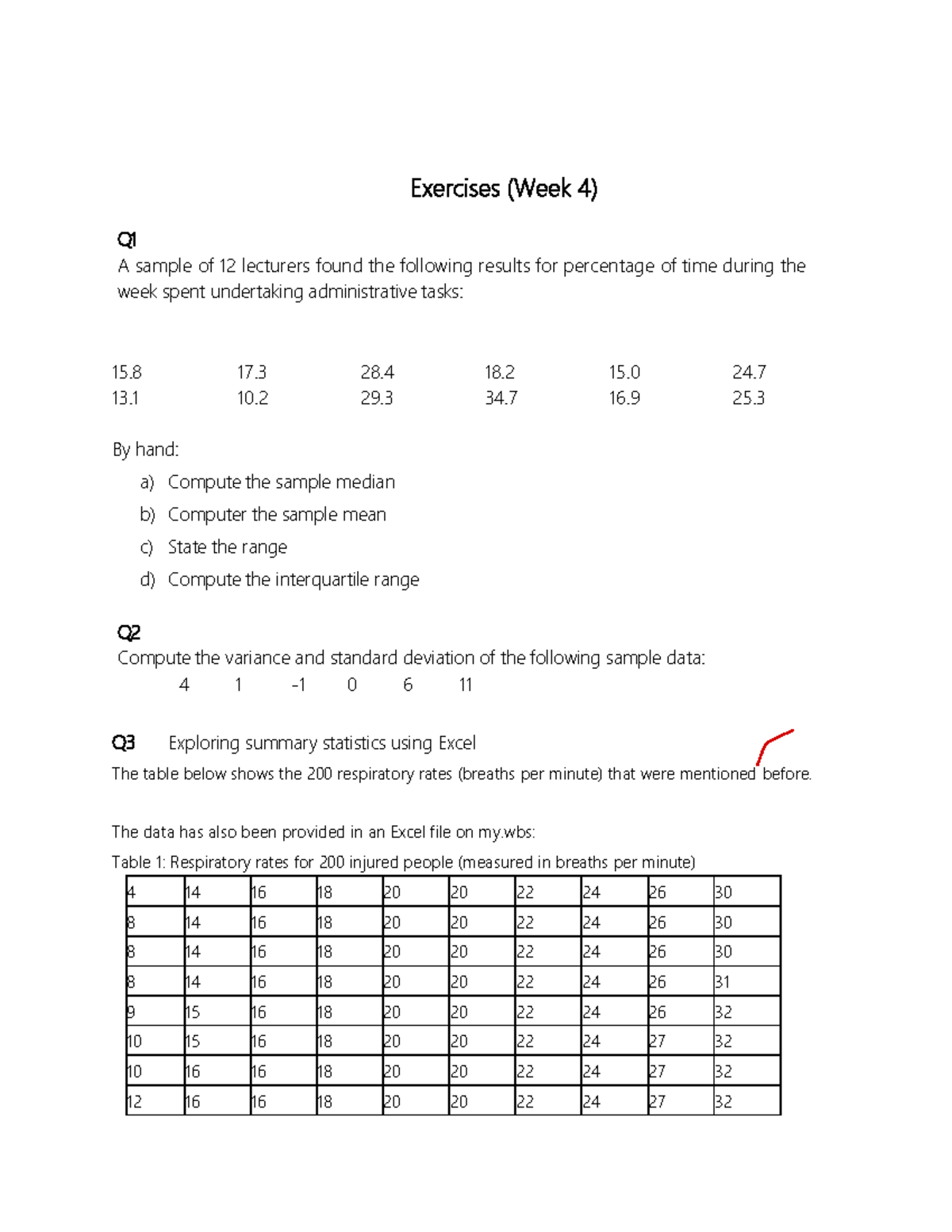 IB1490 Week 4 Seminar - Exercises (Week 4 ) Q A sample of 12 lecturers ...