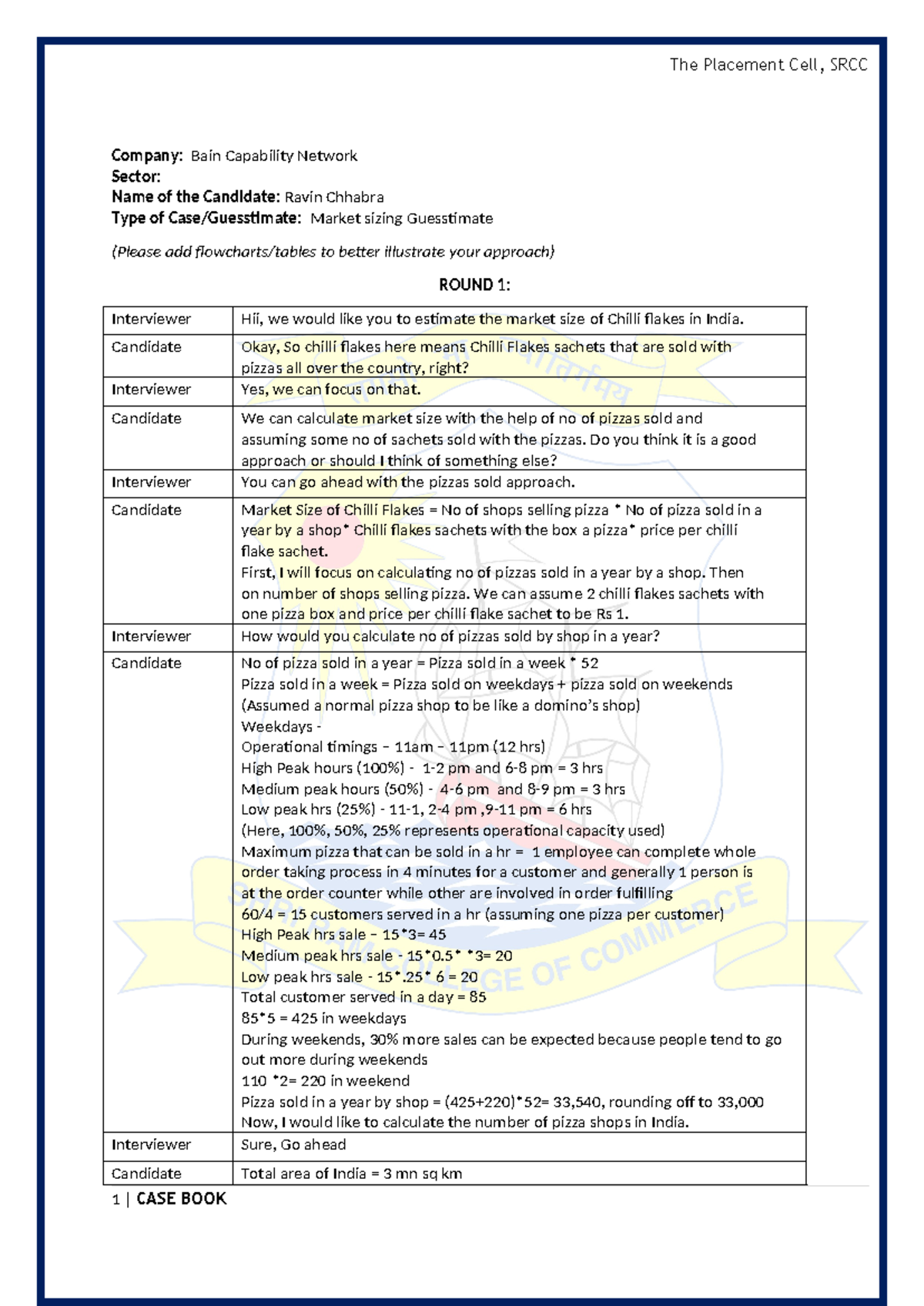 Case Transcript - The Placement Cell, SRCC Company: Bain Capability ...